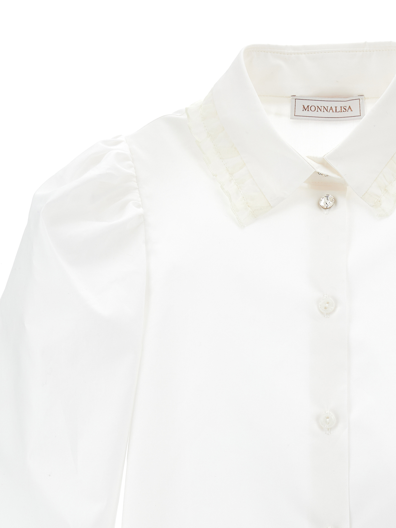 Monnalisa Cotton Shirt With Trim In Cream