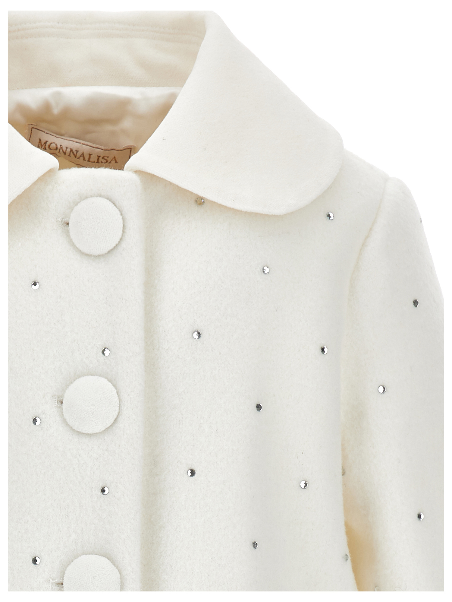 Monnalisa Cloth Coat With Rhinestones In Cream