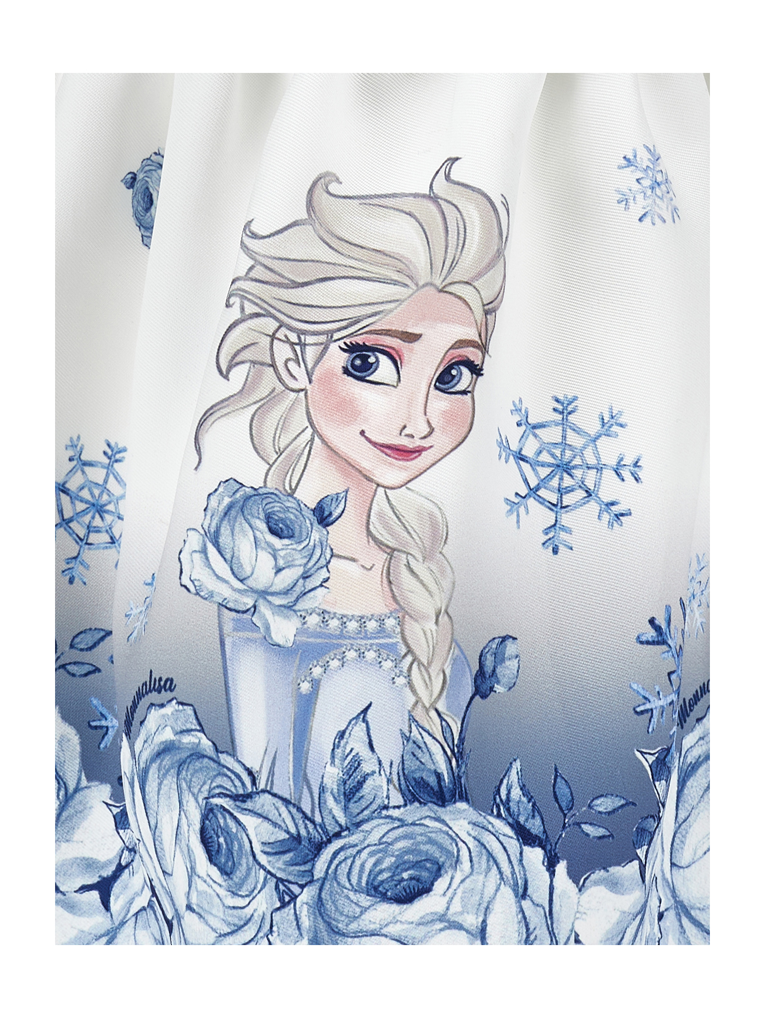 Monnalisa Frozen Mikado Dress In Cream + Navy Blue