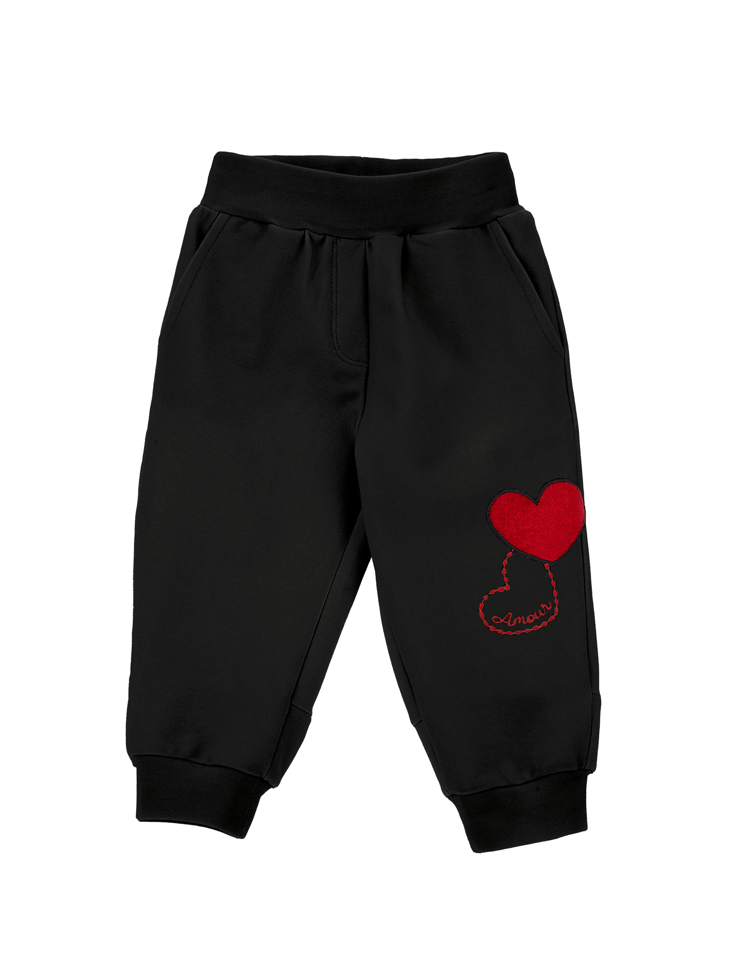 Monnalisa Heart Fleece Joggers In Black