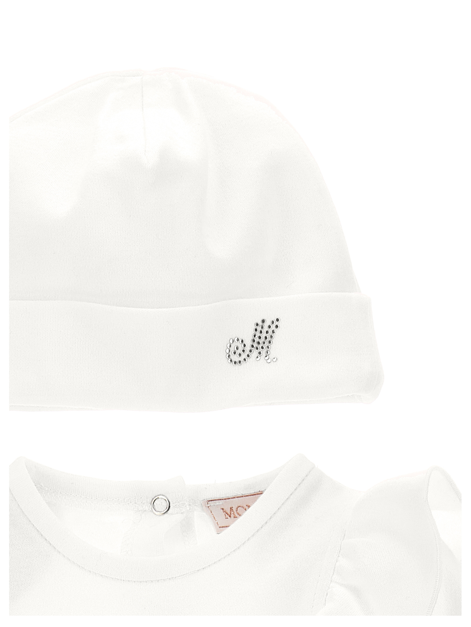 Monnalisa Two-piece Set With Rhinestone Logo In Cream