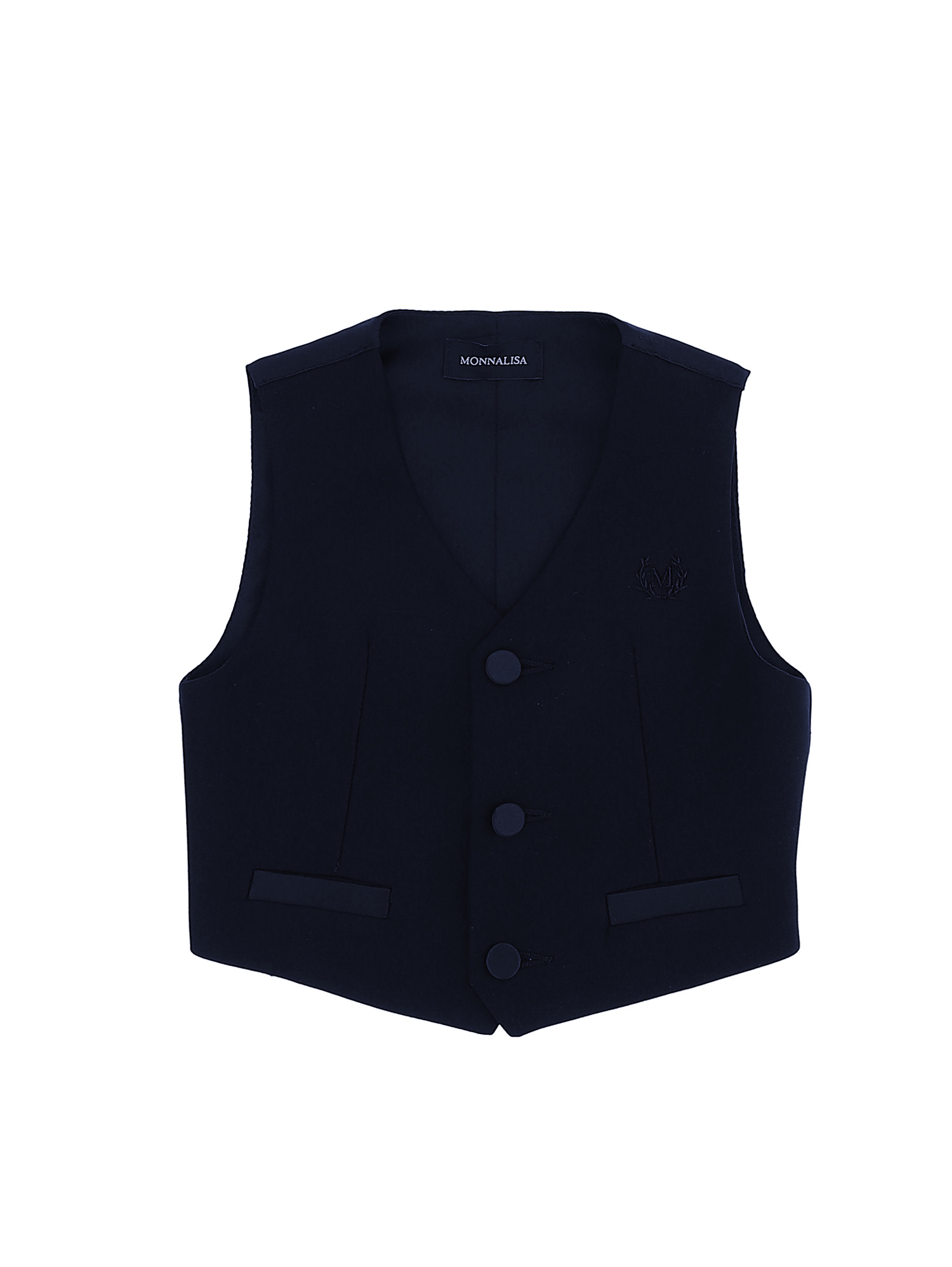 Monnalisa Classic Waistcoat With Satin Details In Dark Blue