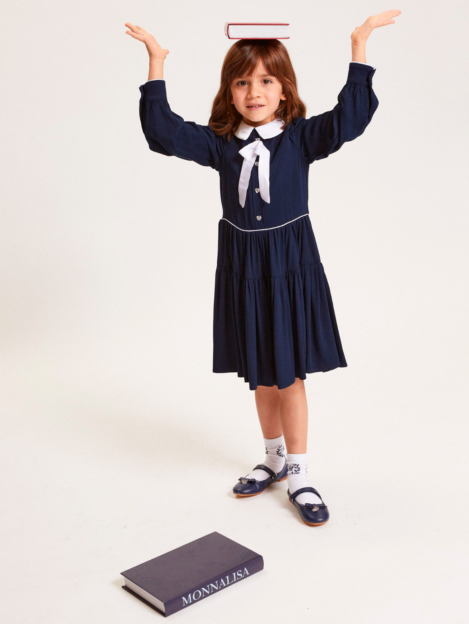 Monnalisa Dress With Bow And Buttons In Blue