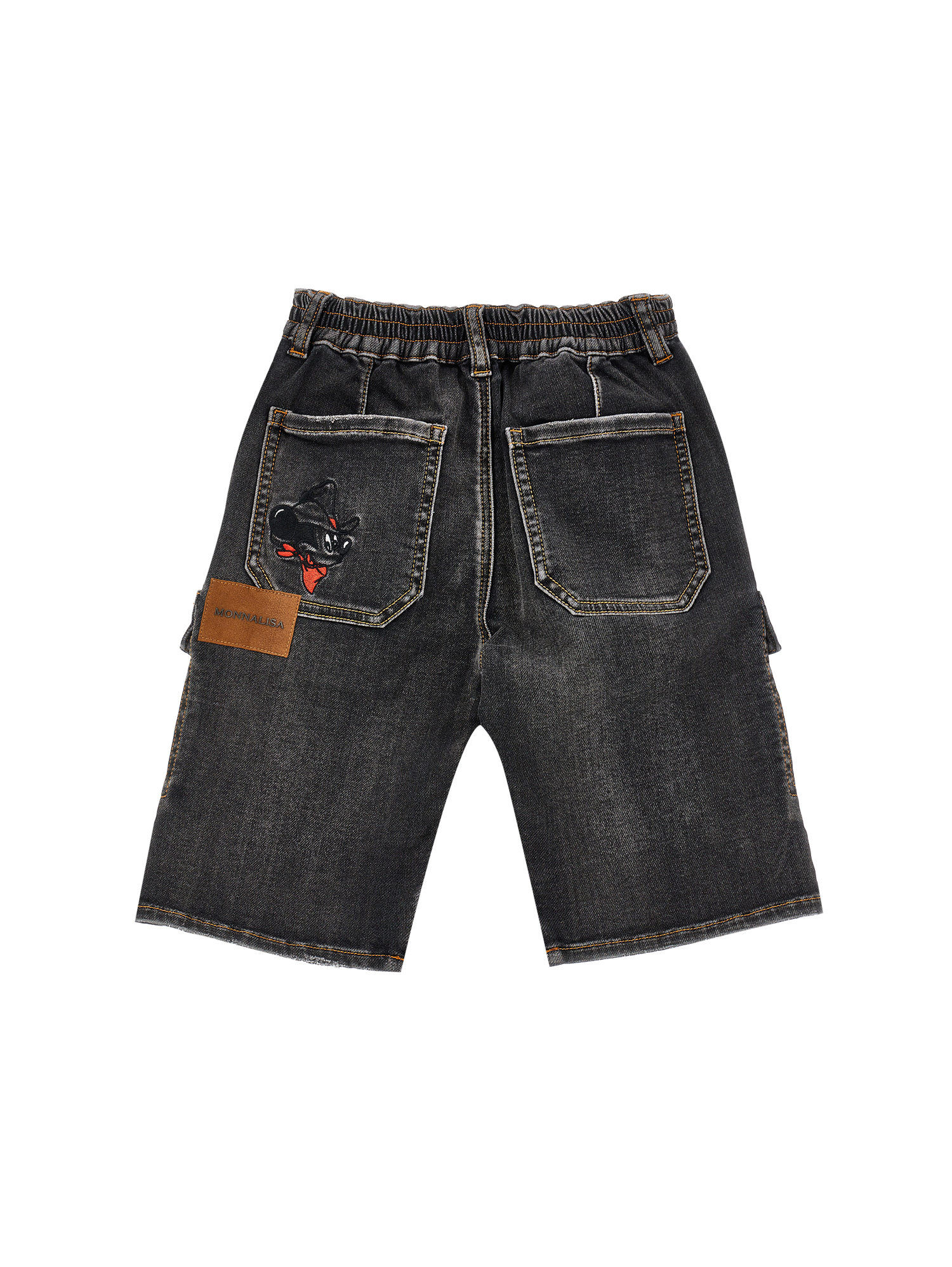 Shop Monnalisa Mickey Mouse Denim Cargo Bermuda Shorts In Black