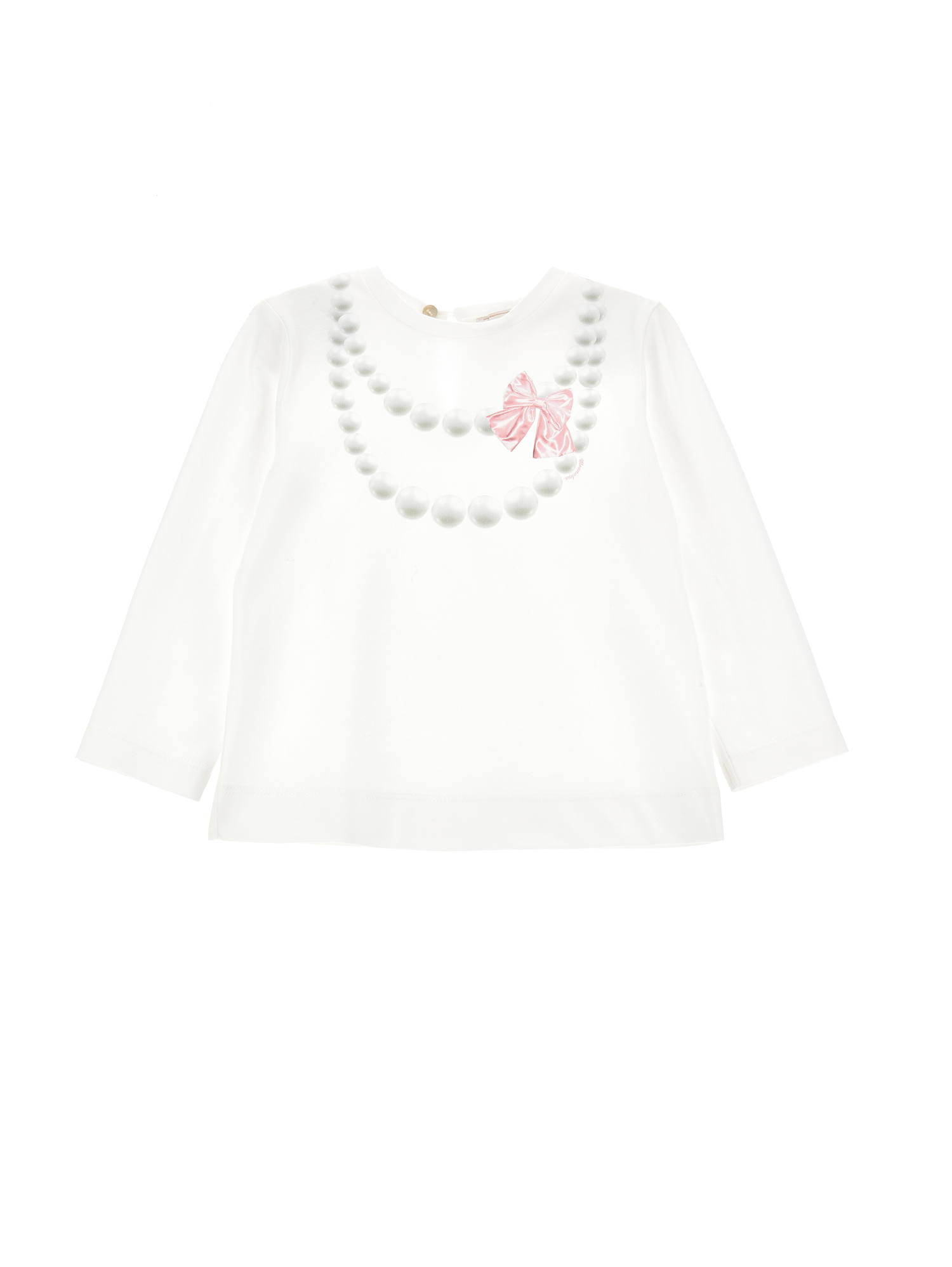Monnalisa Babies'   Necklace Print Cotton T-shirt In Cream