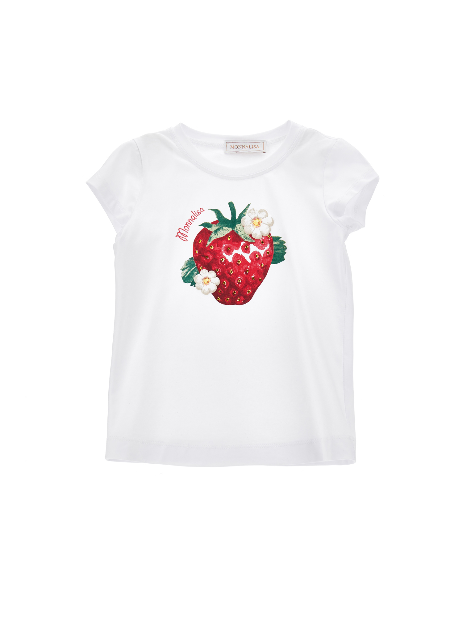 Monnalisa Teen Girls White Strawberry Cotton T-shirt