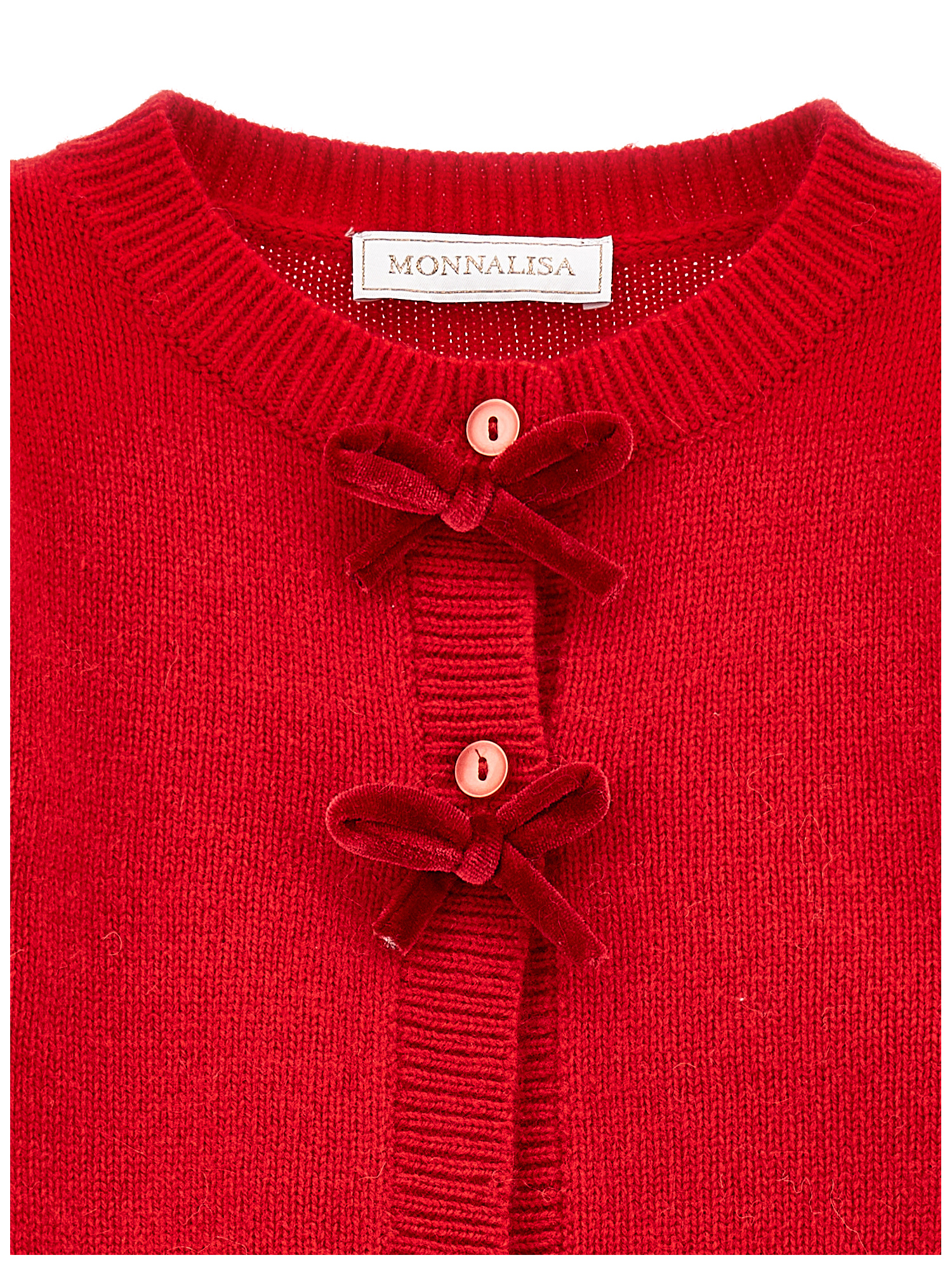 Monnalisa Weicher Cardigan Mit Samtschleifen In Ruby Red