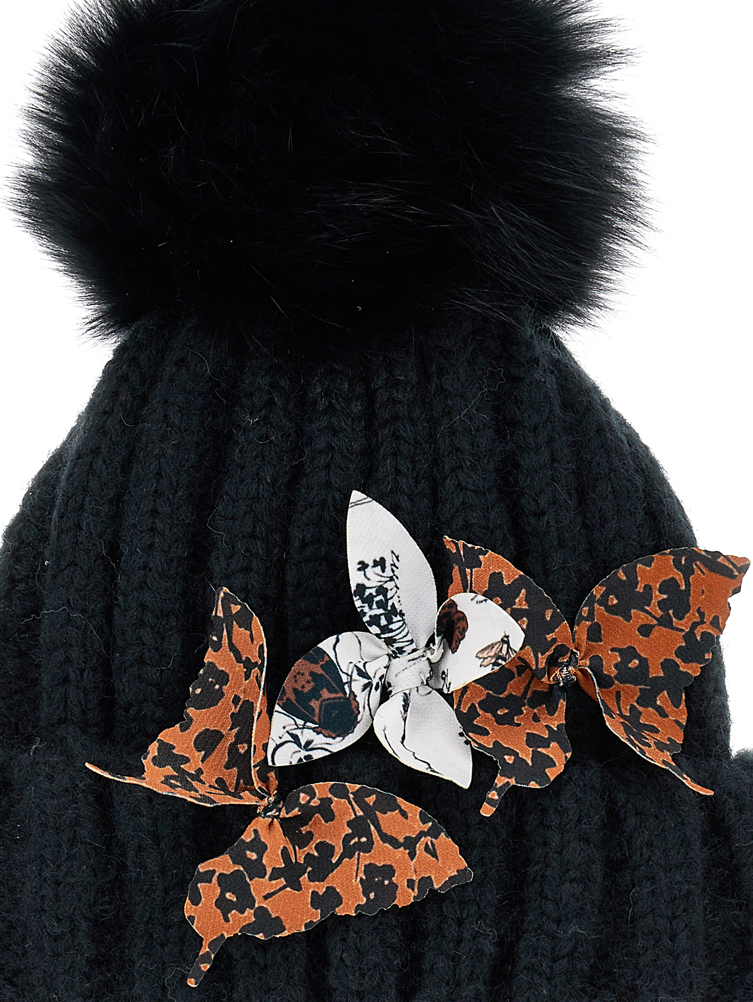 Shop Monnalisa Wool Blend Hat With Pom Pom In Black