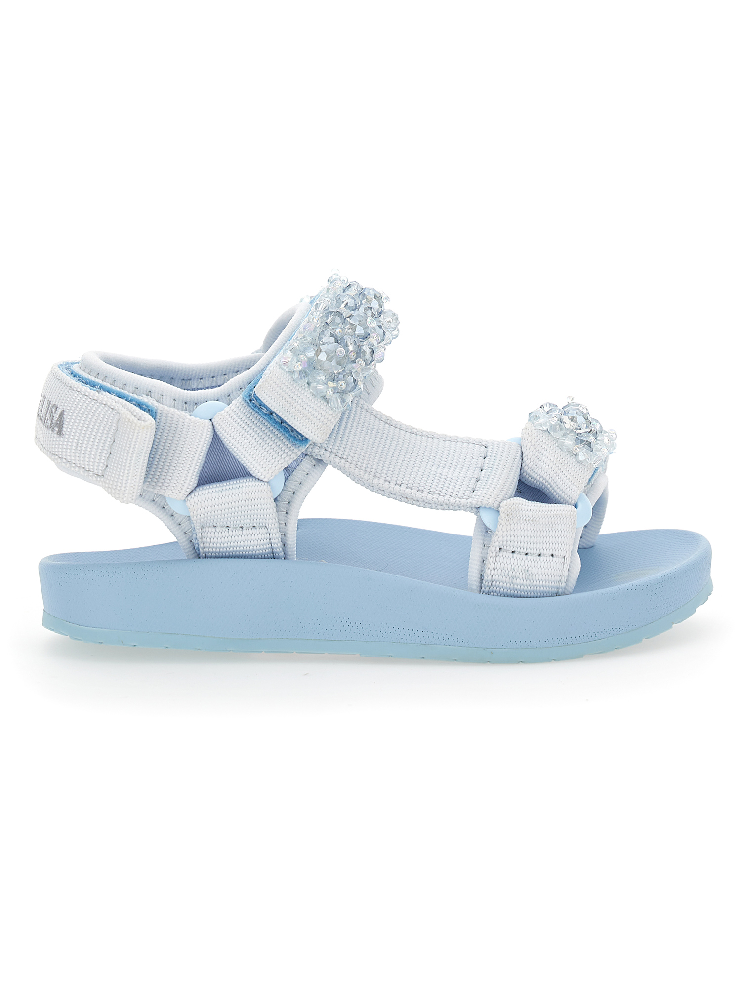 Monnalisa Kids'   Technical Sandals With Pearls In Sky Blue