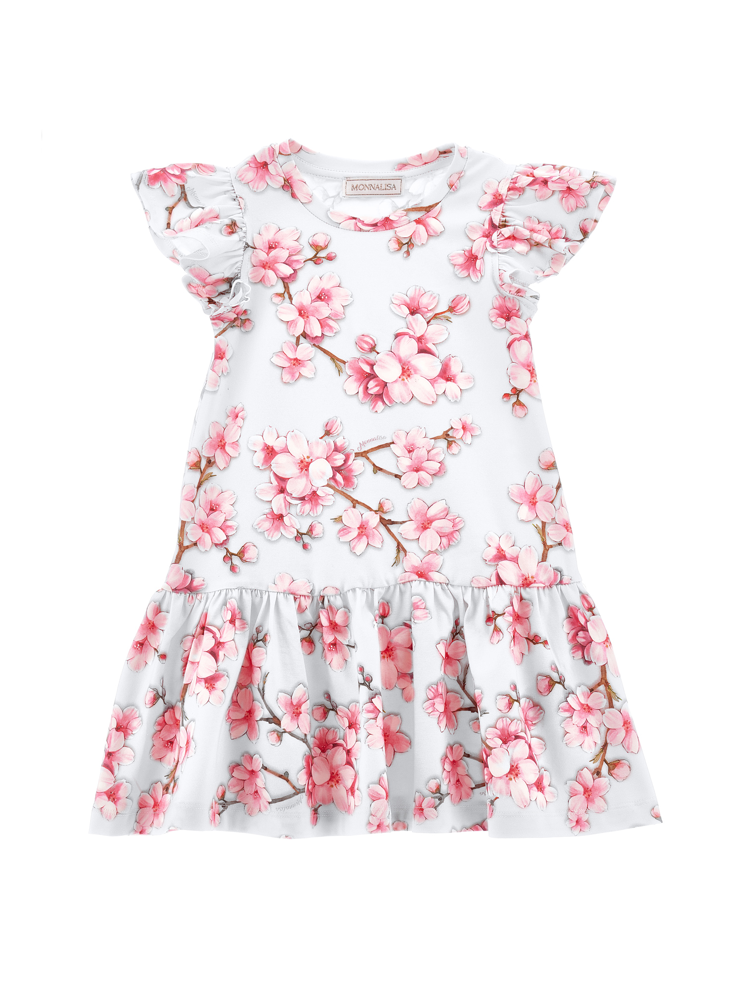 Monnalisa Low Waist Peach Blossom Dress In White