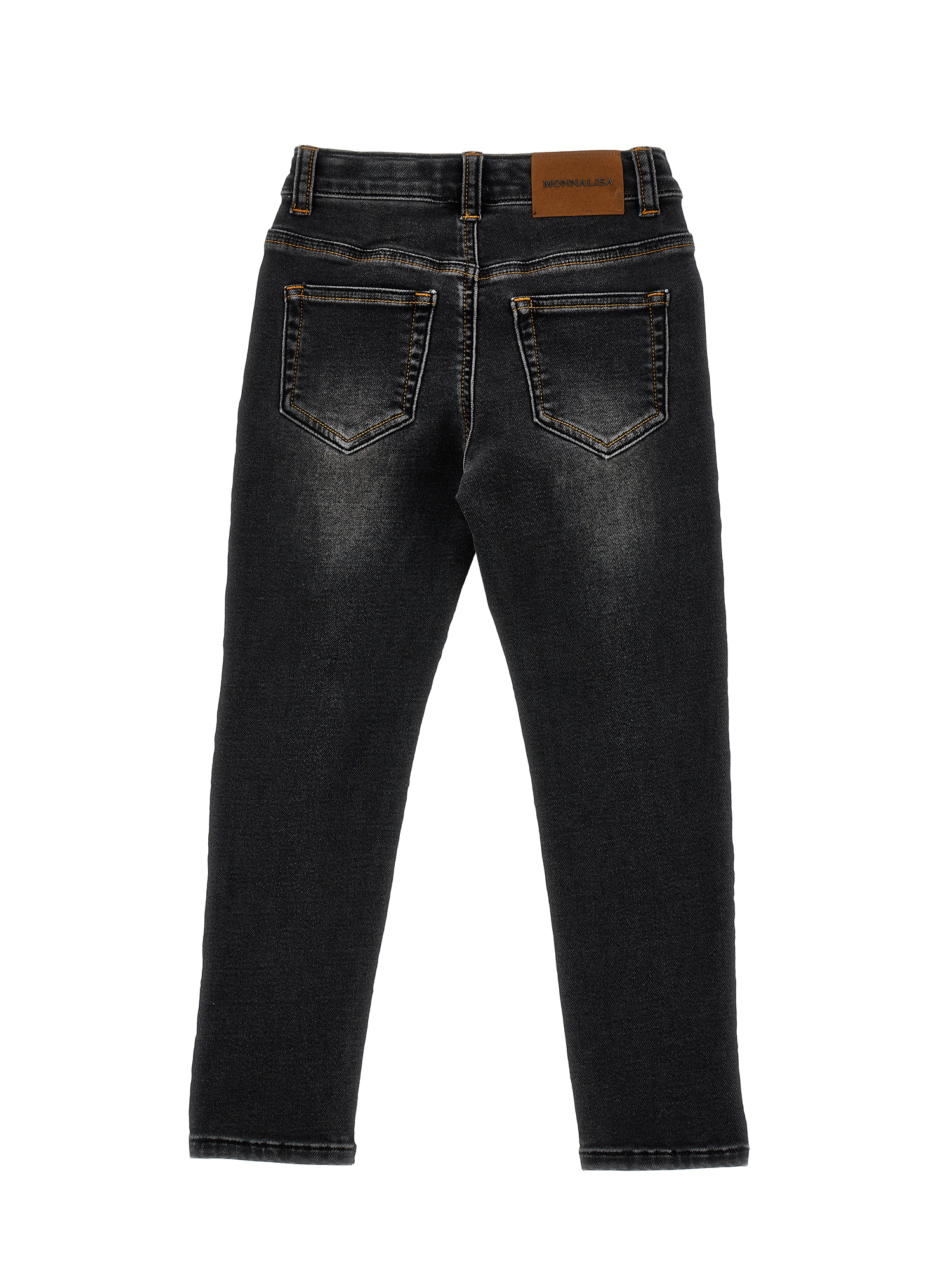 Monnalisa Denim Trousers With Worn Effect In Black