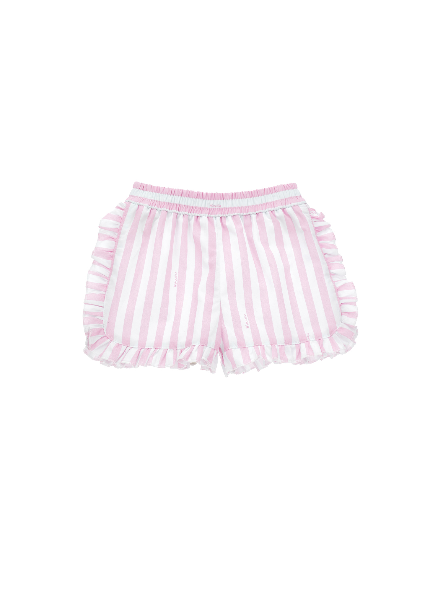 Monnalisa Striped Poplin Shorts In White + Rosa Fairytale