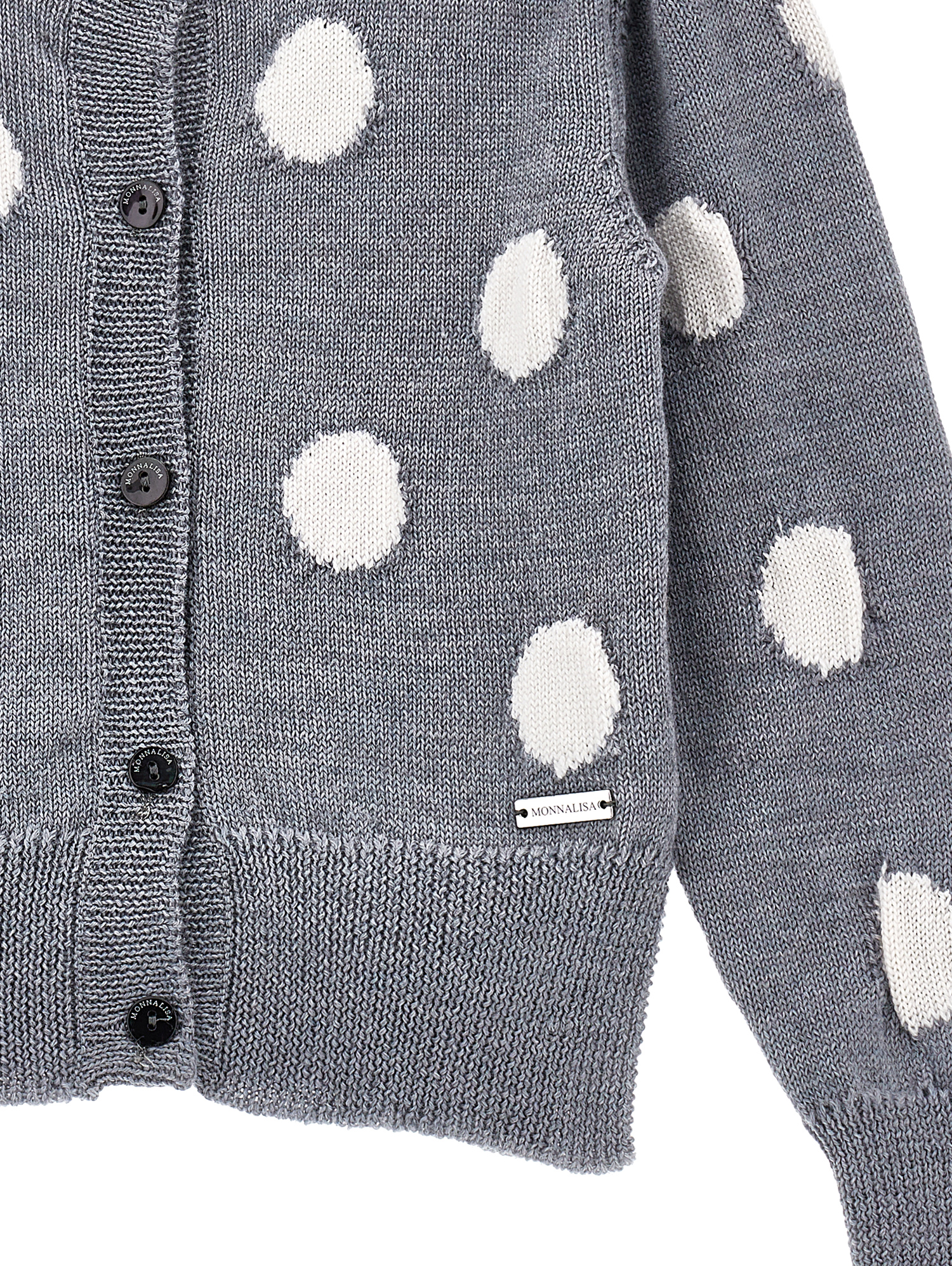 Monnalisa Merino Wool Cardigan In Medium Grey + Ecru