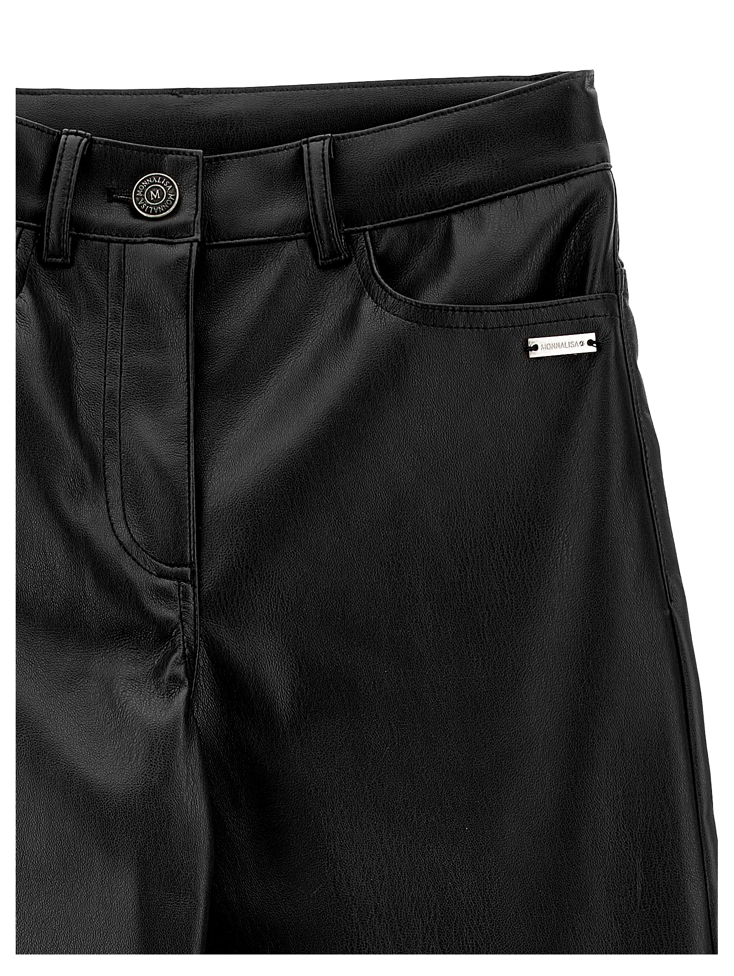 Monnalisa Stretch Coated Fabric Trousers In Black