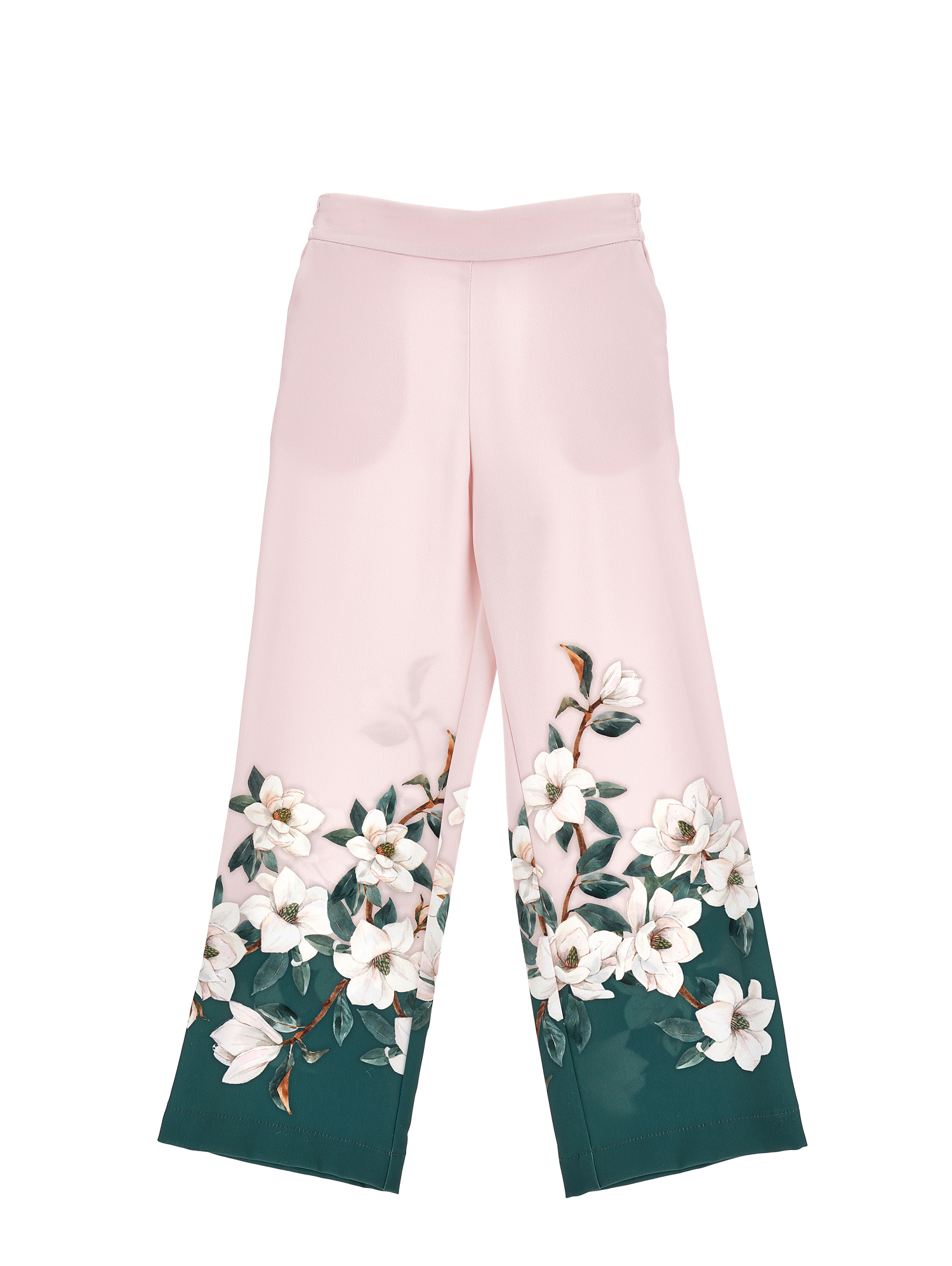 Monnalisa Kids'   Magnolia Print Palazzo Trousers In Onion + Green