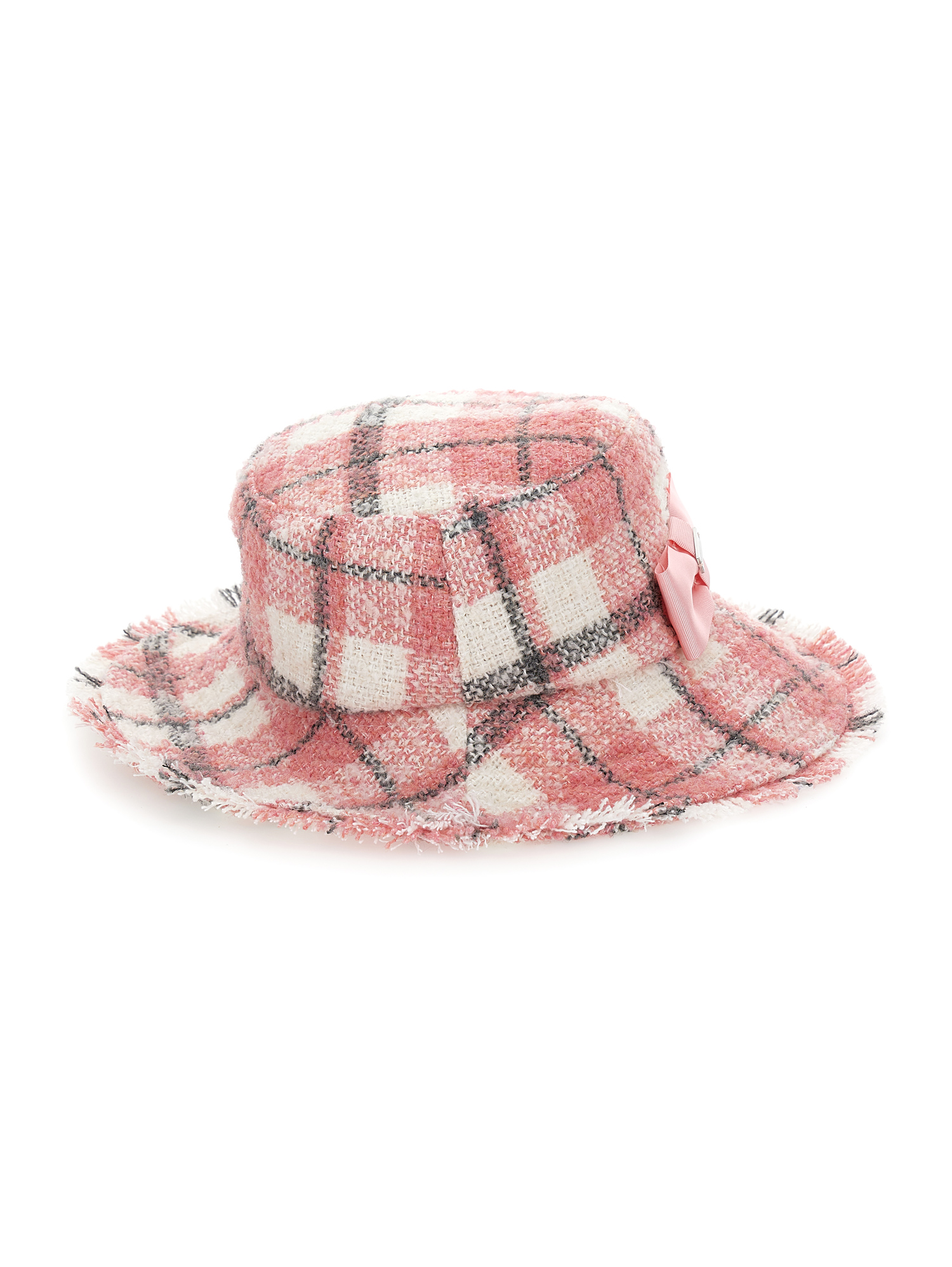 Monnalisa Tartan Hat With Small Brim In Violet + Light Grey