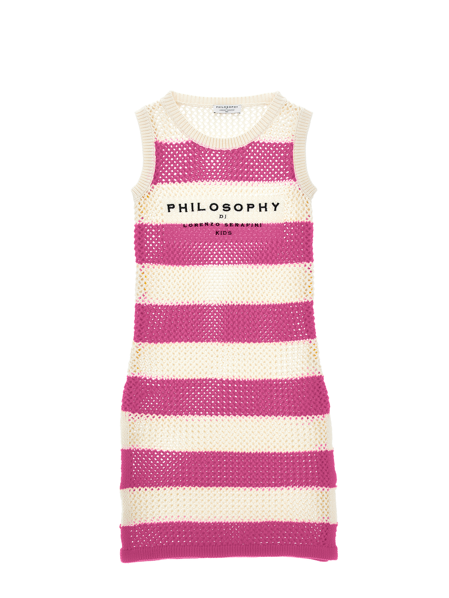 Philosophy Di Lorenzo Serafini Philosophy Kids  Striped Openwork Knit Cover-up In Pink