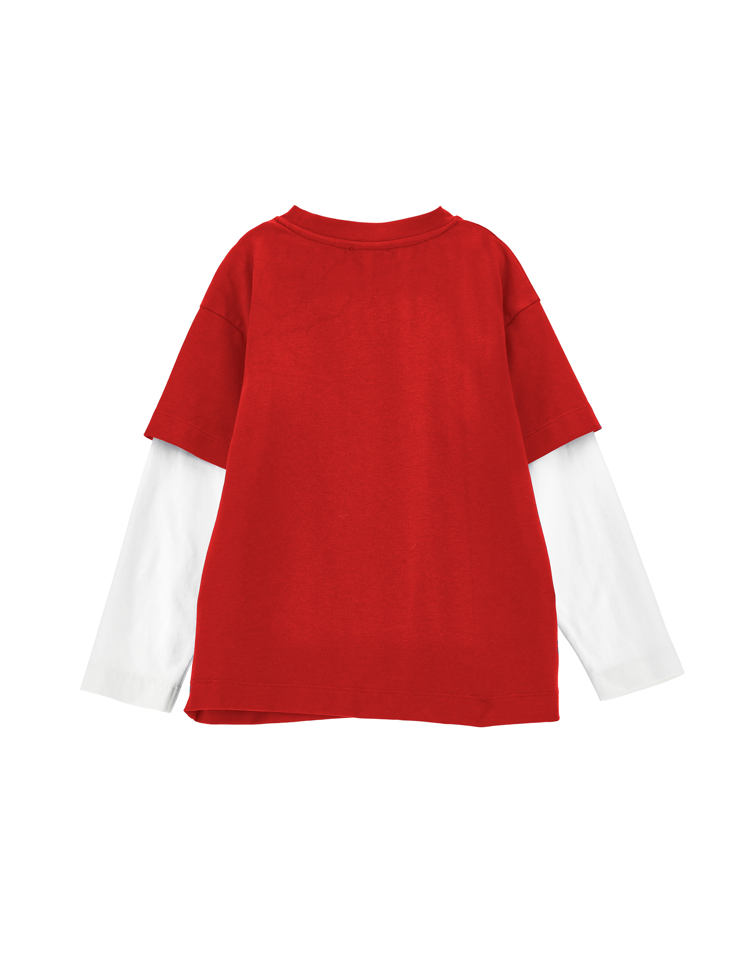 Monnalisa Double Sleeve T-shirt In Red + Cream