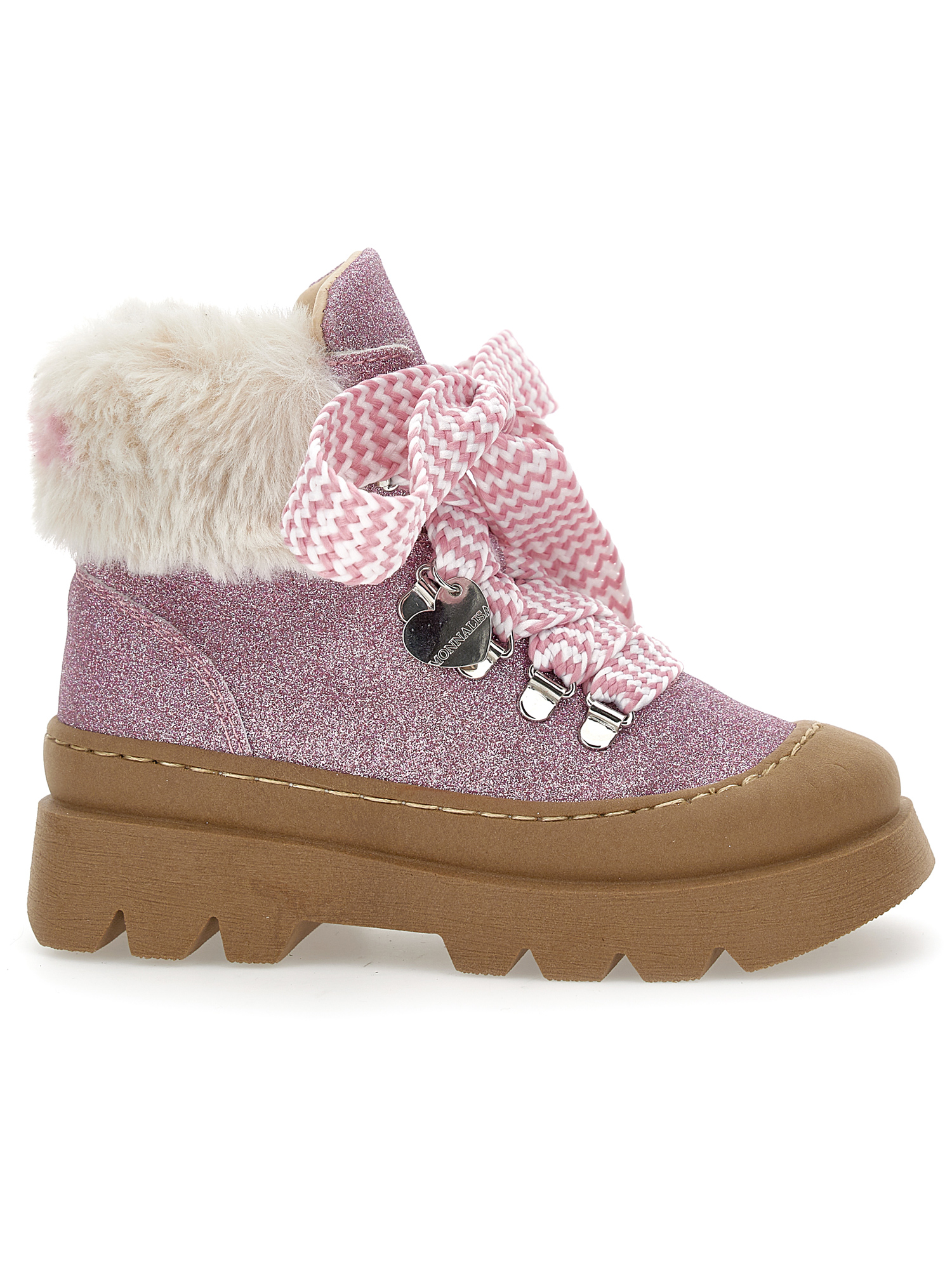 Monnalisa Plush Glitter Boots In Glitter Pink