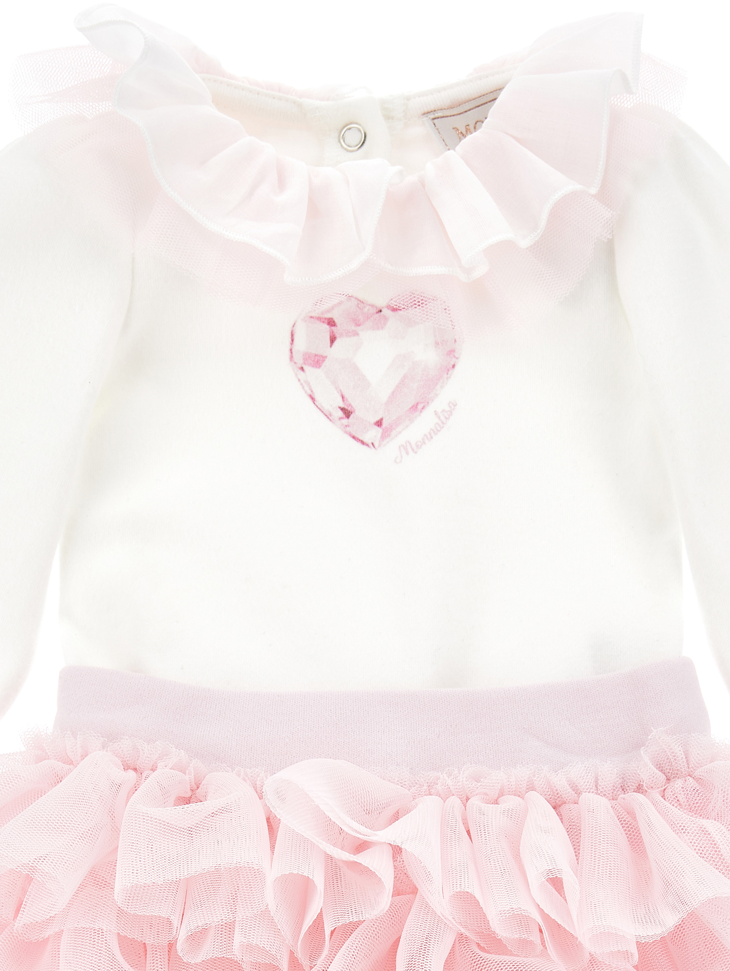 Shop Monnalisa Crystal Print Skirt And Body In Cream + Pink
