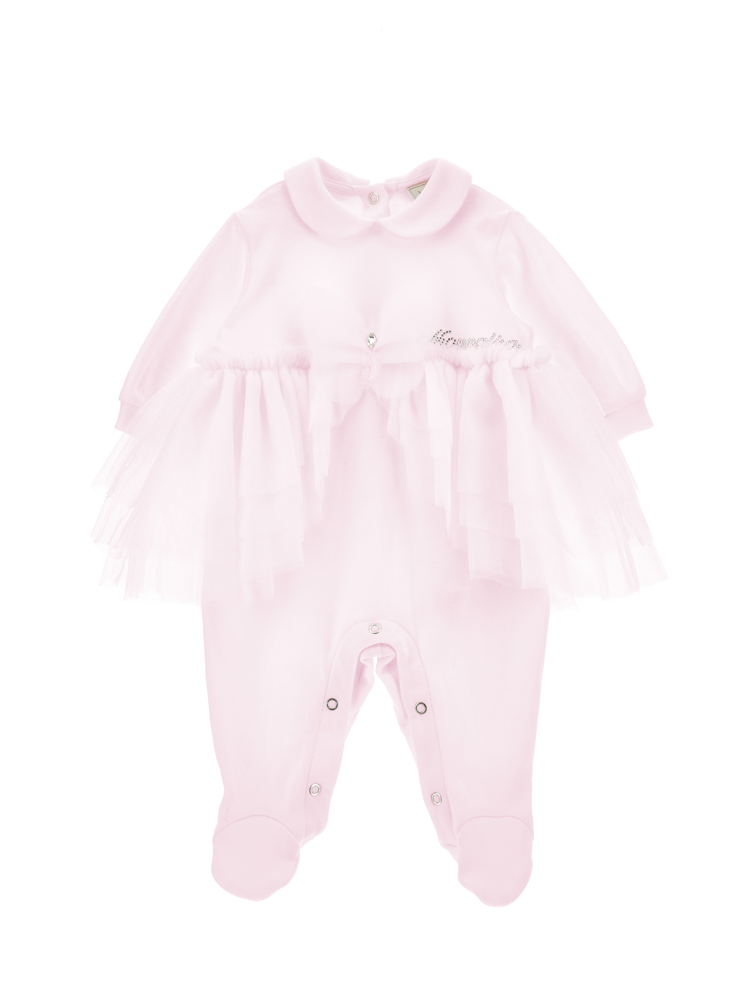Monnalisa Kids'   Cotton Playsuit With Ruffles At The Waist In Dusty Pink Rose