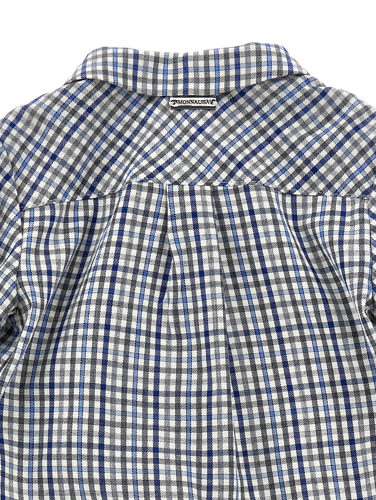 Monnalisa Check Viyella Shirt In Grey + Blue