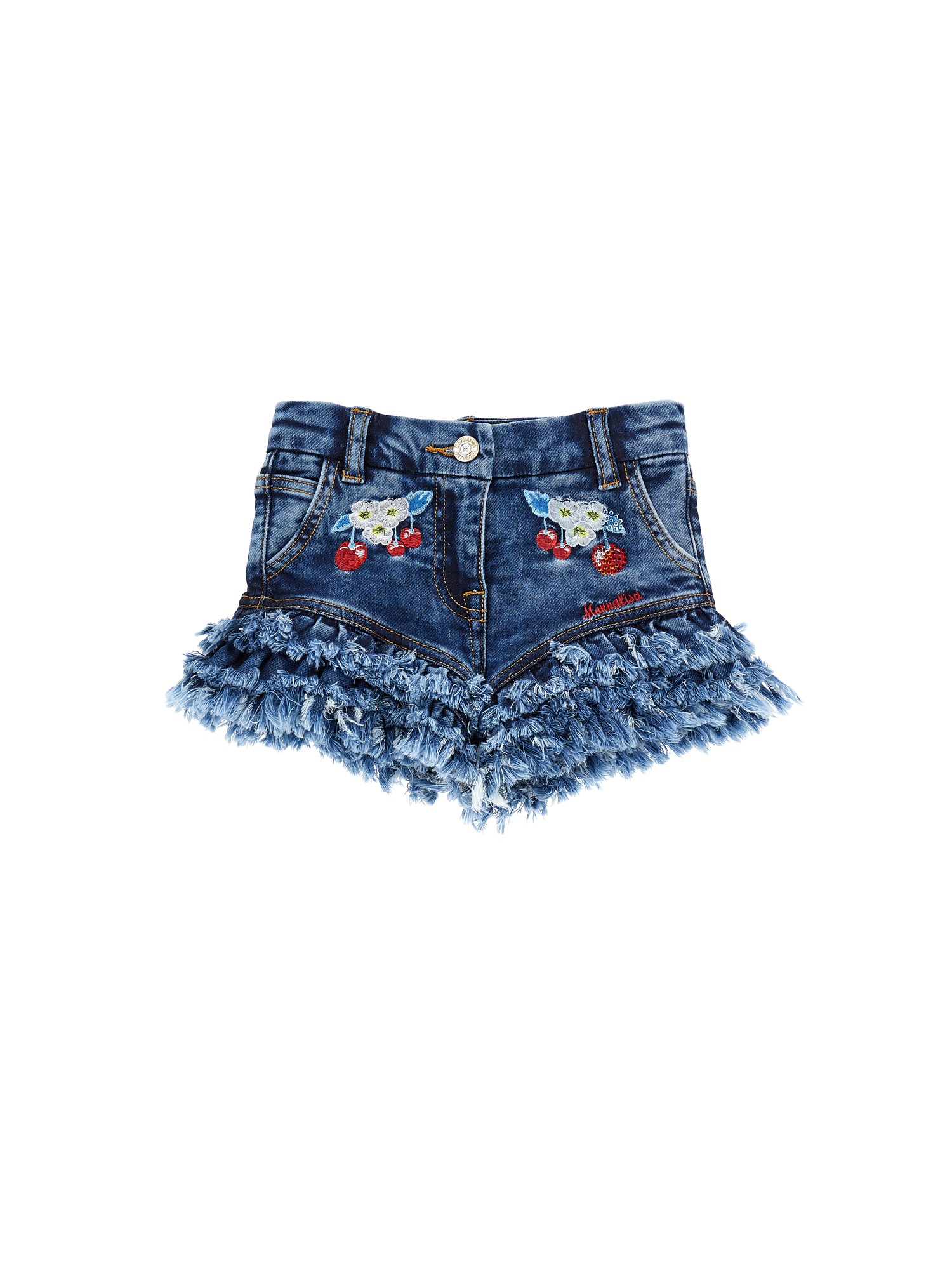 Shop Monnalisa Fleece Shorts Embroidered With Cherries In Stone Bleach
