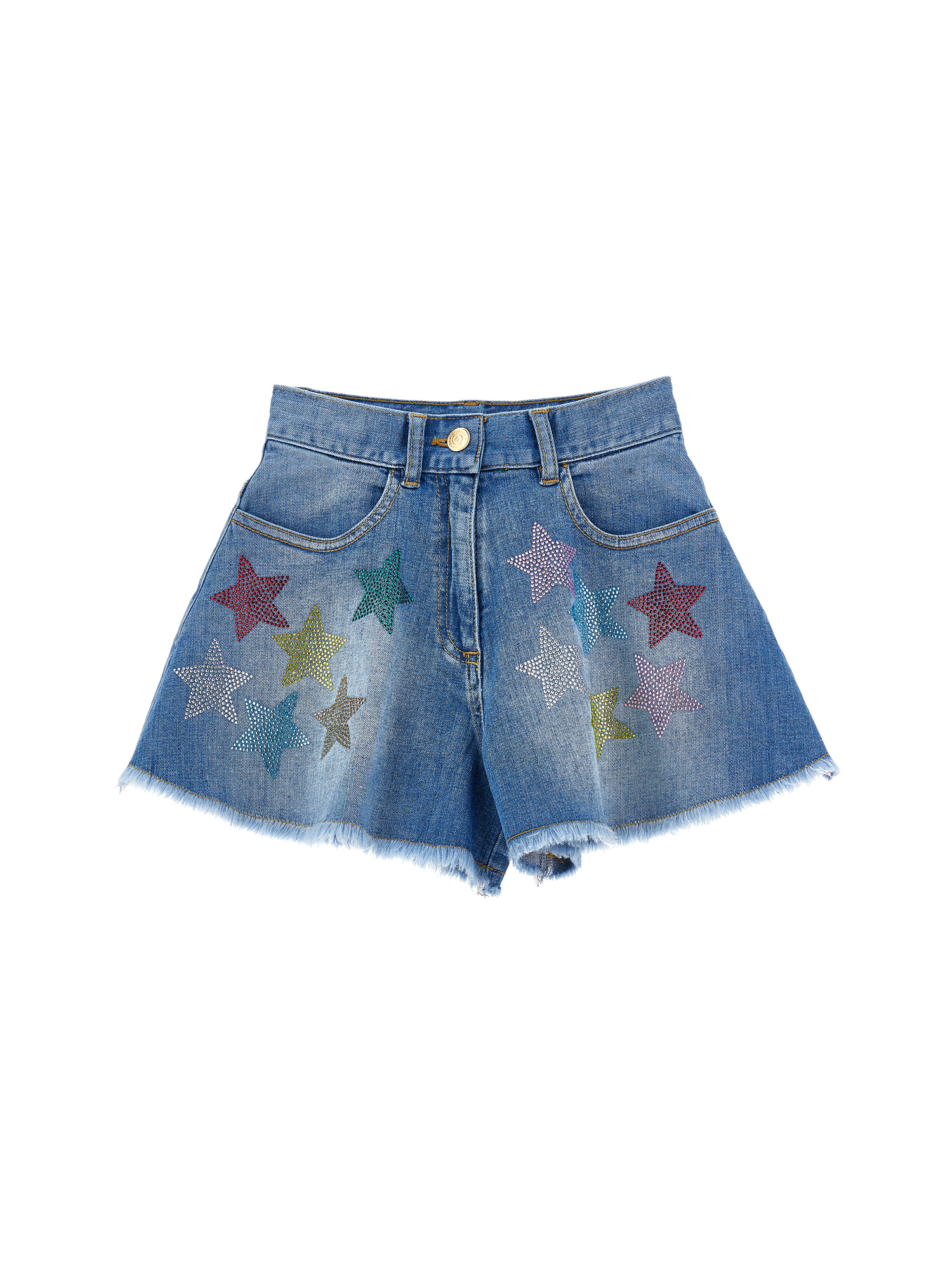Monnalisa Kids' Embellished Cotton Denim Shorts In Blu Stone Denim