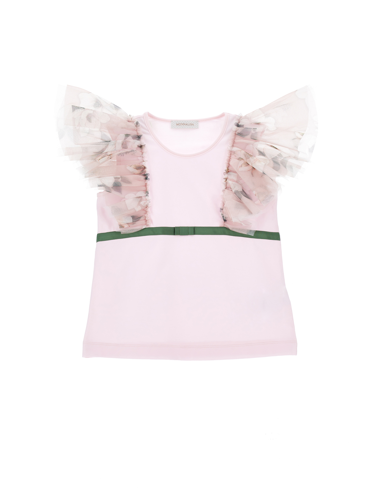 Monnalisa Babies'   Jersey T-shirt With Floral Trim In Dusty Pink Rose