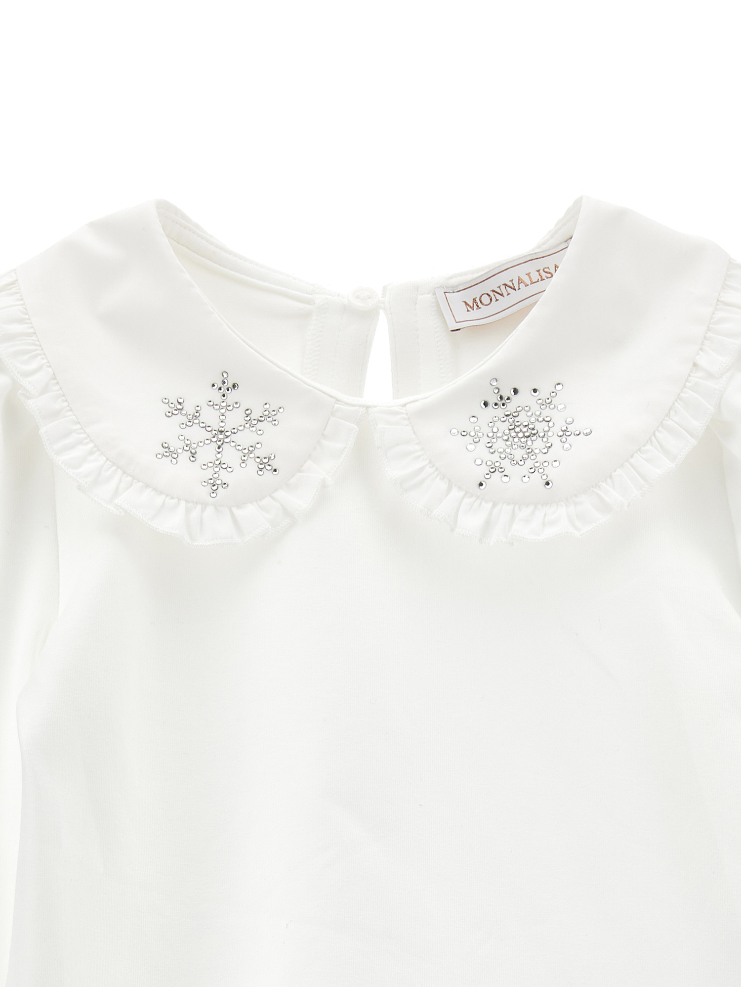 Monnalisa Jersey Shirt With Rhinestones In Cream