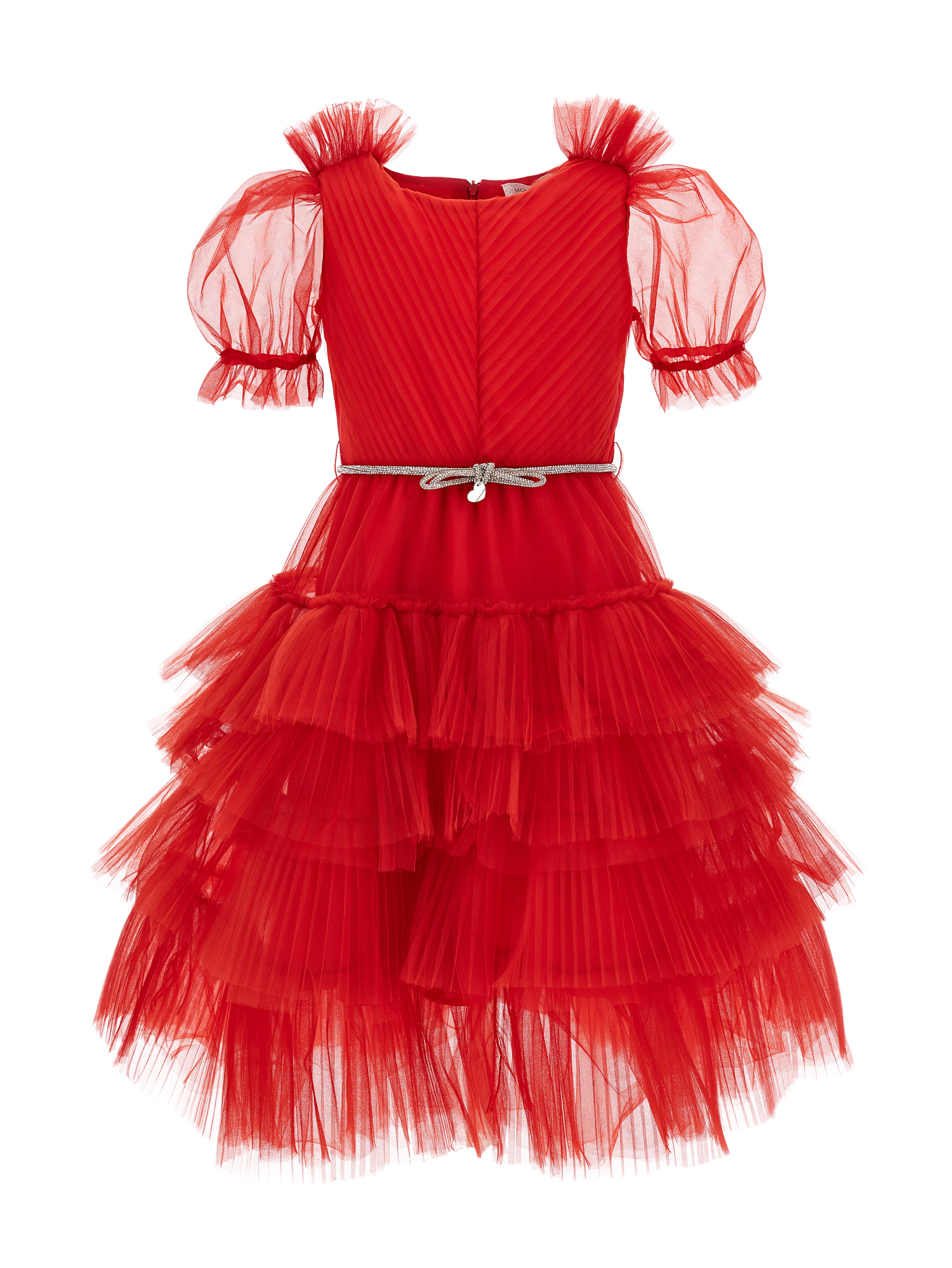 Monnalisa Tulle Dress With Jewel Belt In Red