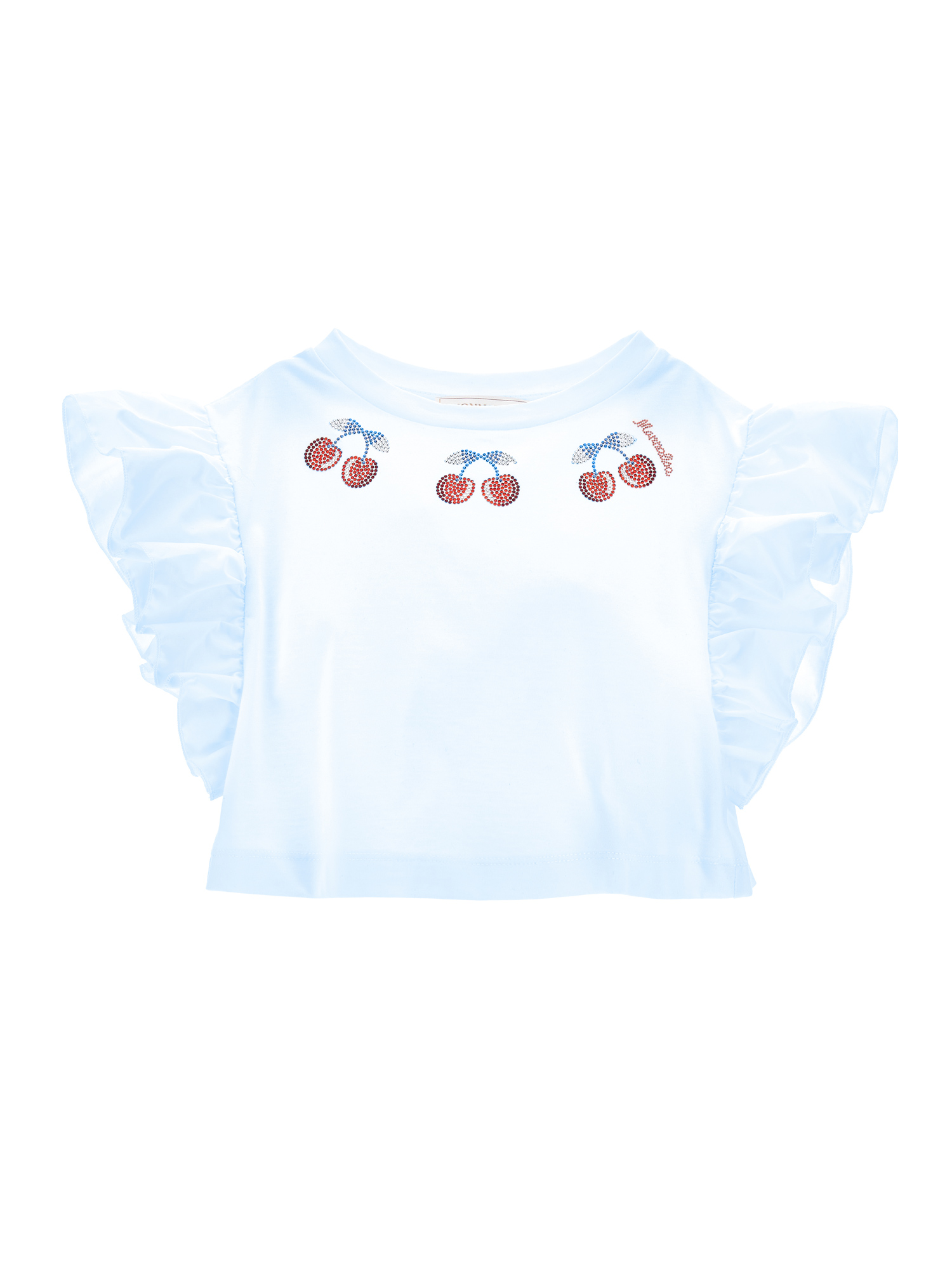 Monnalisa Kids'   Cropped Cherry T-shirt In Sky Blue