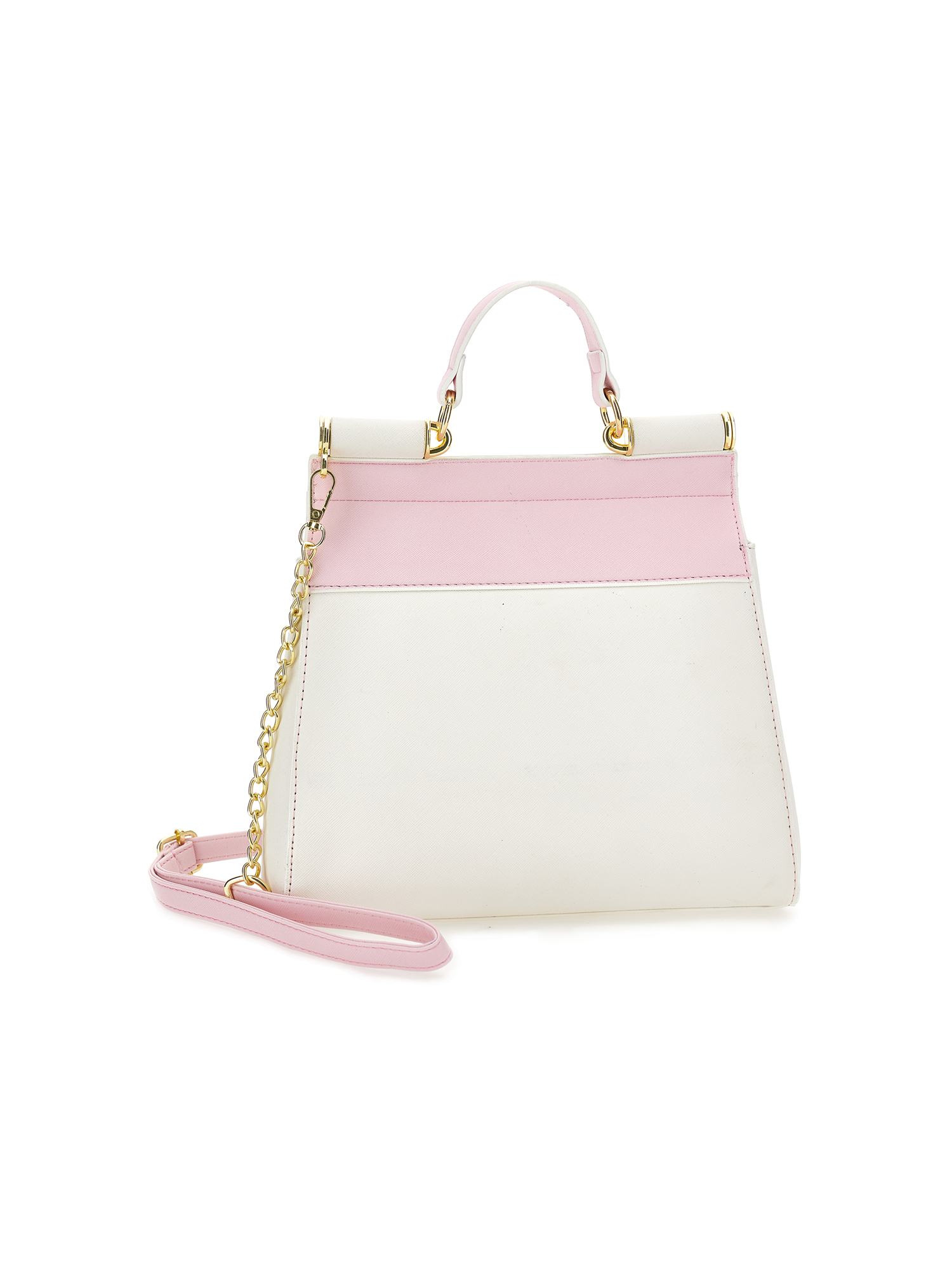 Monnalisa Alice Coated Fabric Bag In Cream + Pink