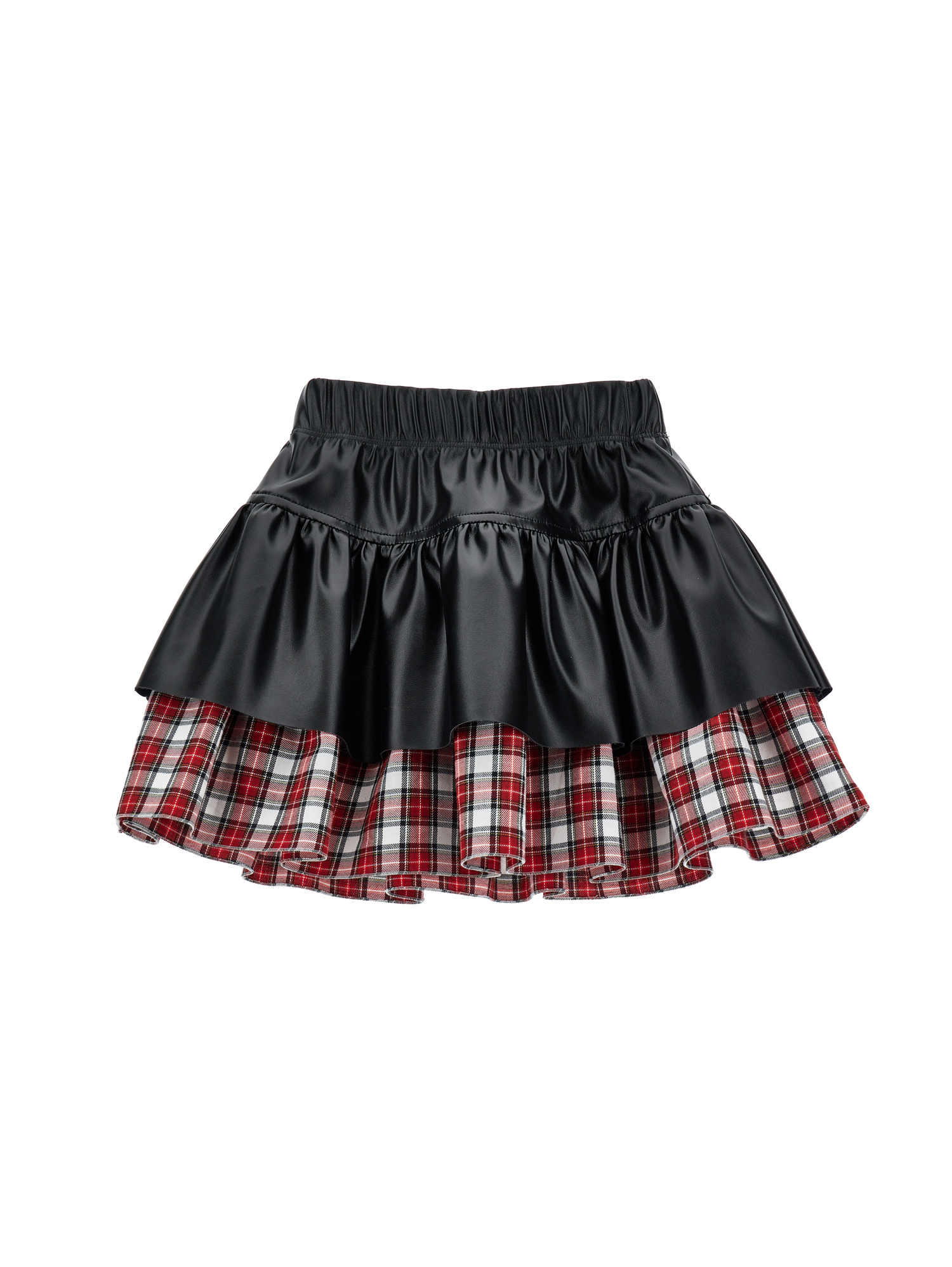 Monnalisa Tartan Coated Fabric Skirt In Black