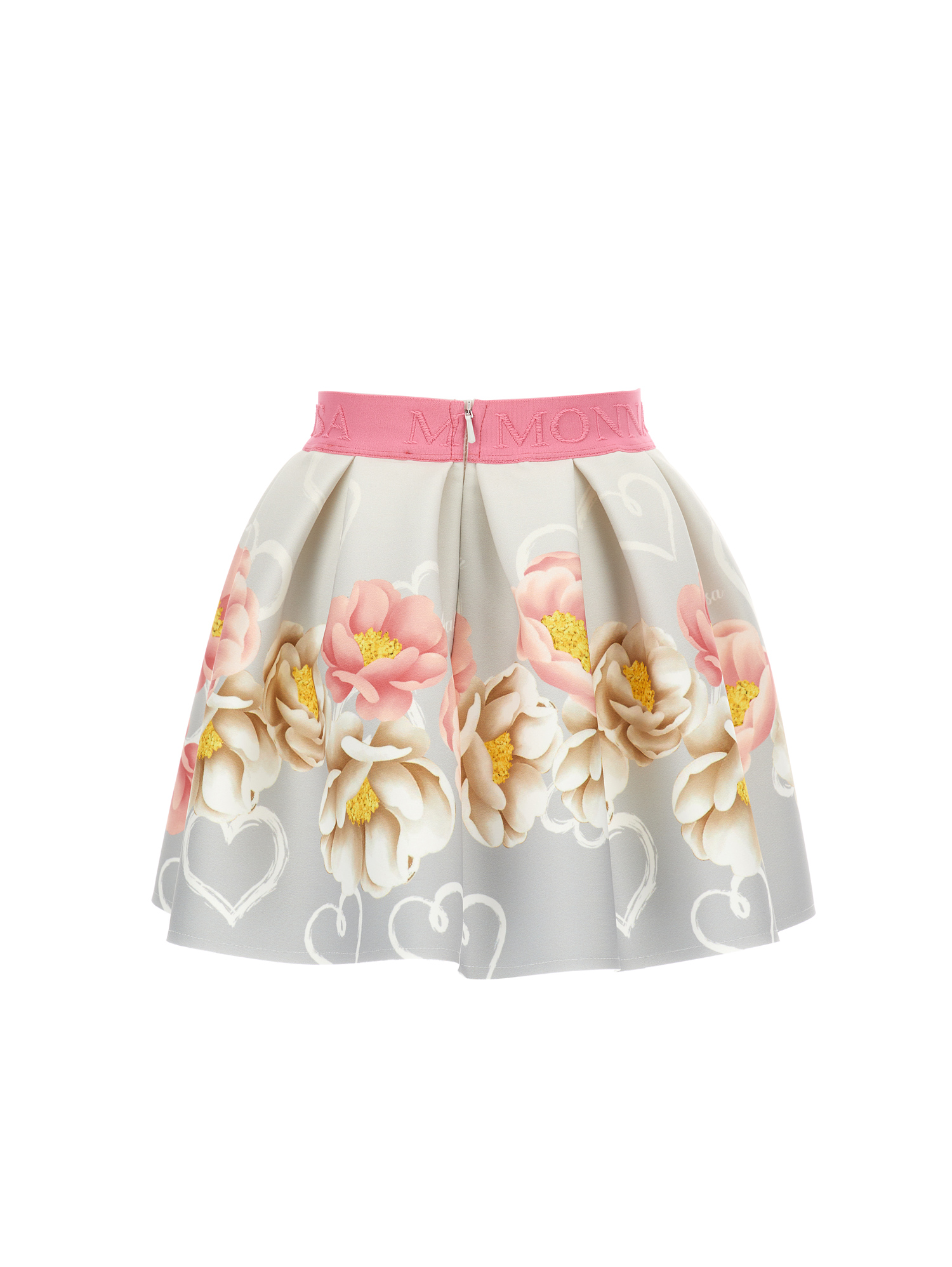 Shop Monnalisa Floral Neoprene Skirt In Grey + Cream