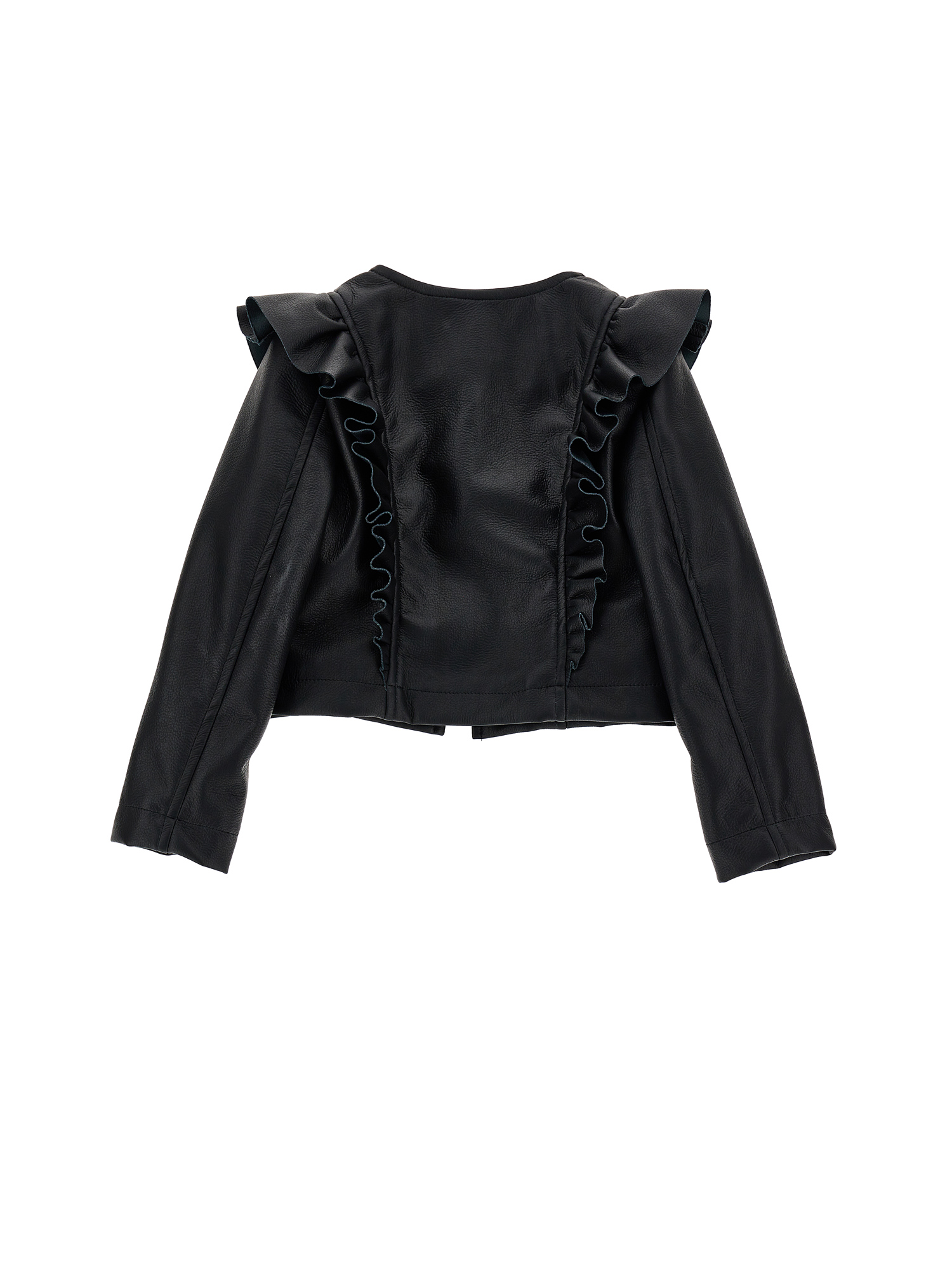 Shop Monnalisa Coated Fabric Jacket With Ruffles In Black