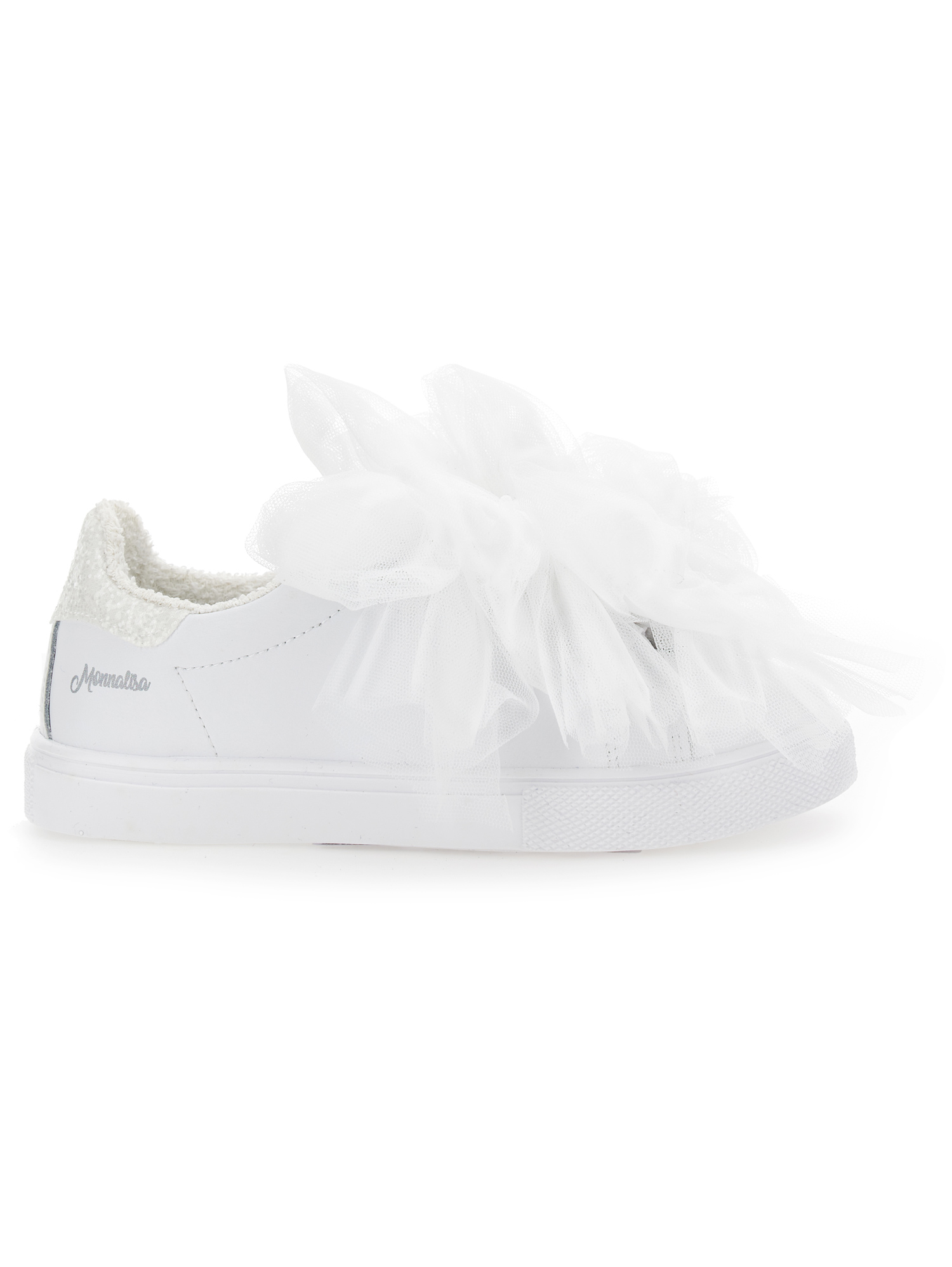 Monnalisa Bicast Trainers With Tulle Bows In Cream