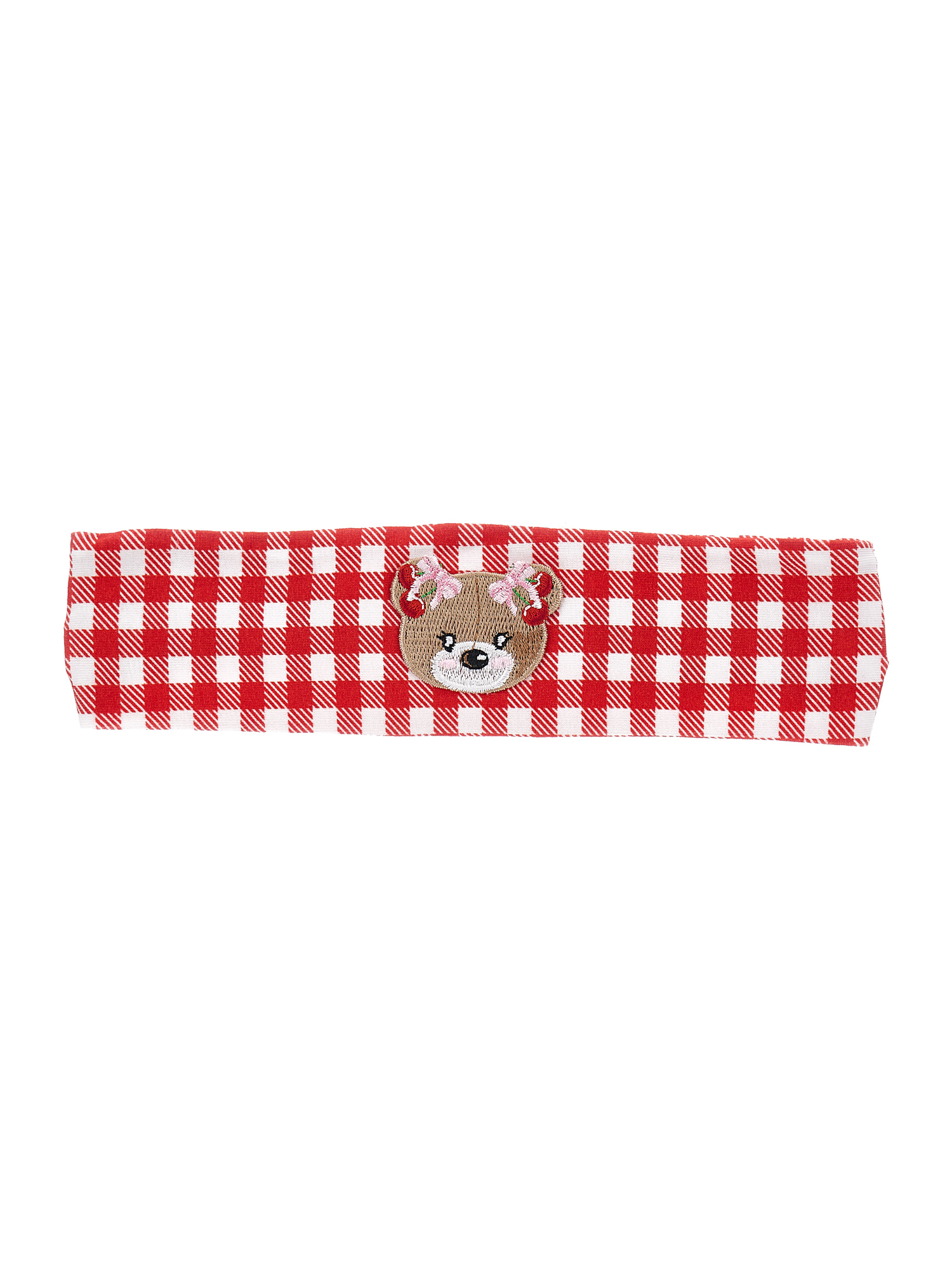 Monnalisa Gingham Teddy Hair Band In White + Red
