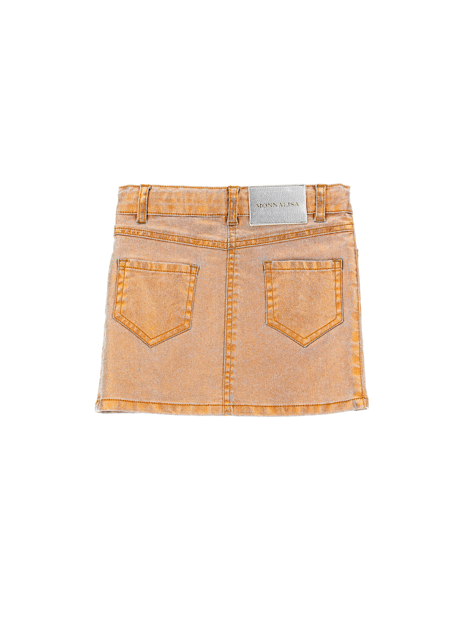 Shop Monnalisa Laminated Denim Miniskirt In Orange