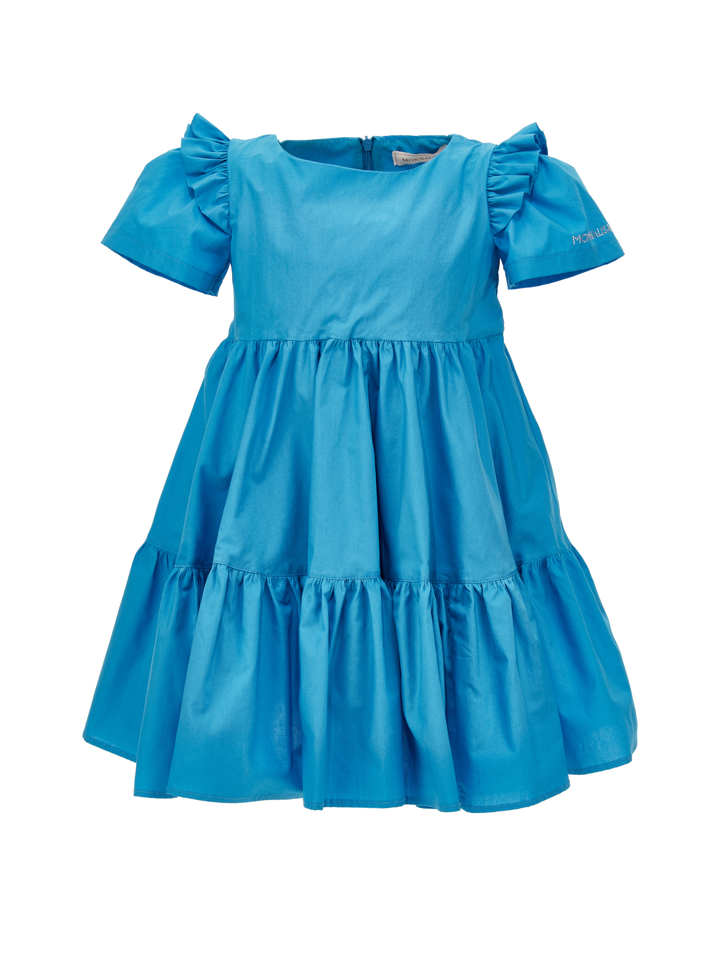 Monnalisa Kids'   Cotton Dress With Flounces In Turquoise