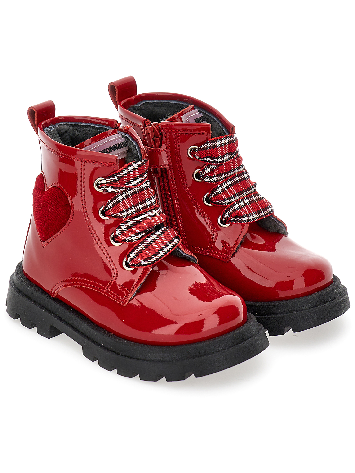 Monnalisa Patent Leather Combat Boots With Heart In Red