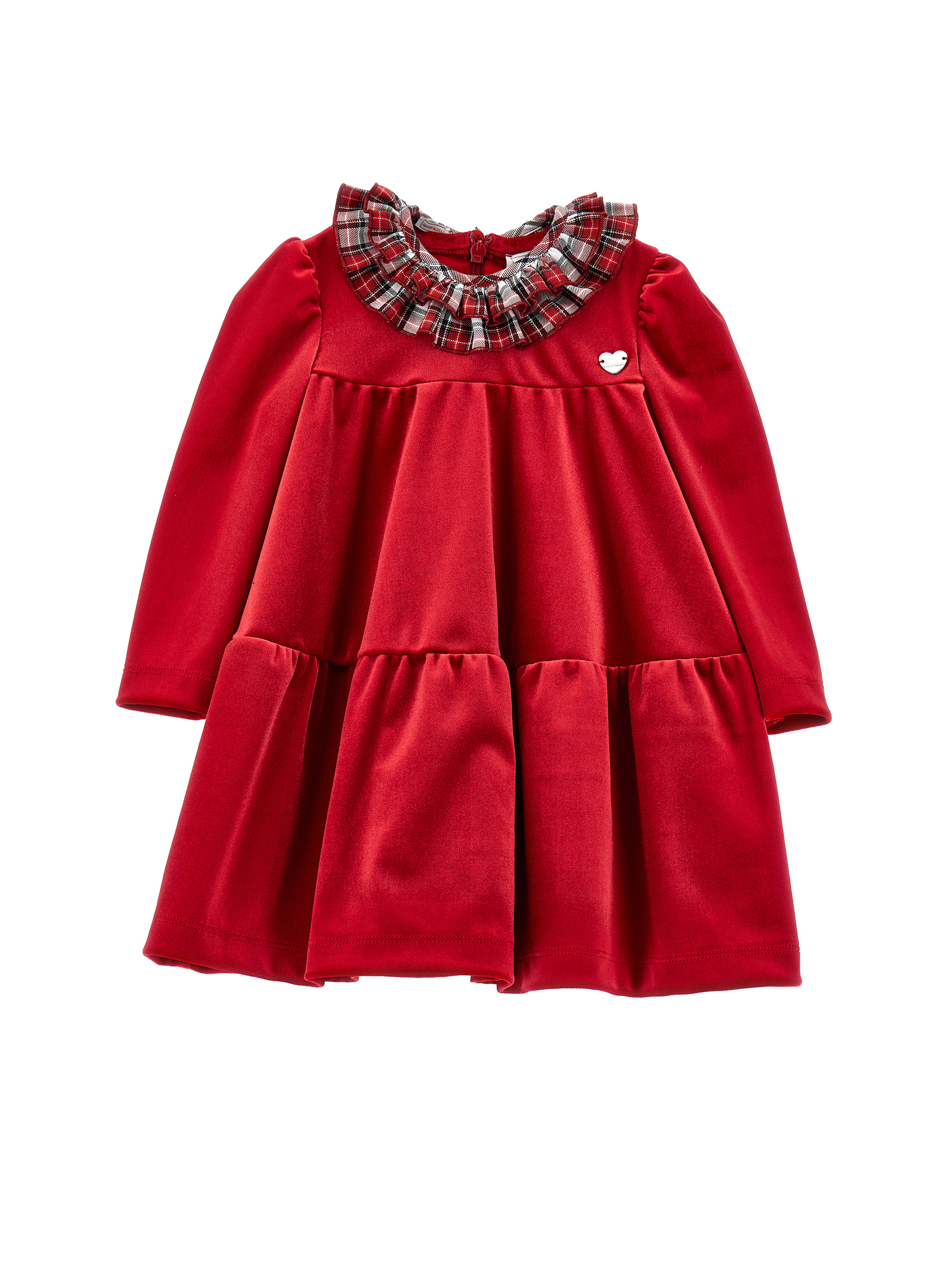 Monnalisa Tartan Collar Chenille Dress In Ruby Red