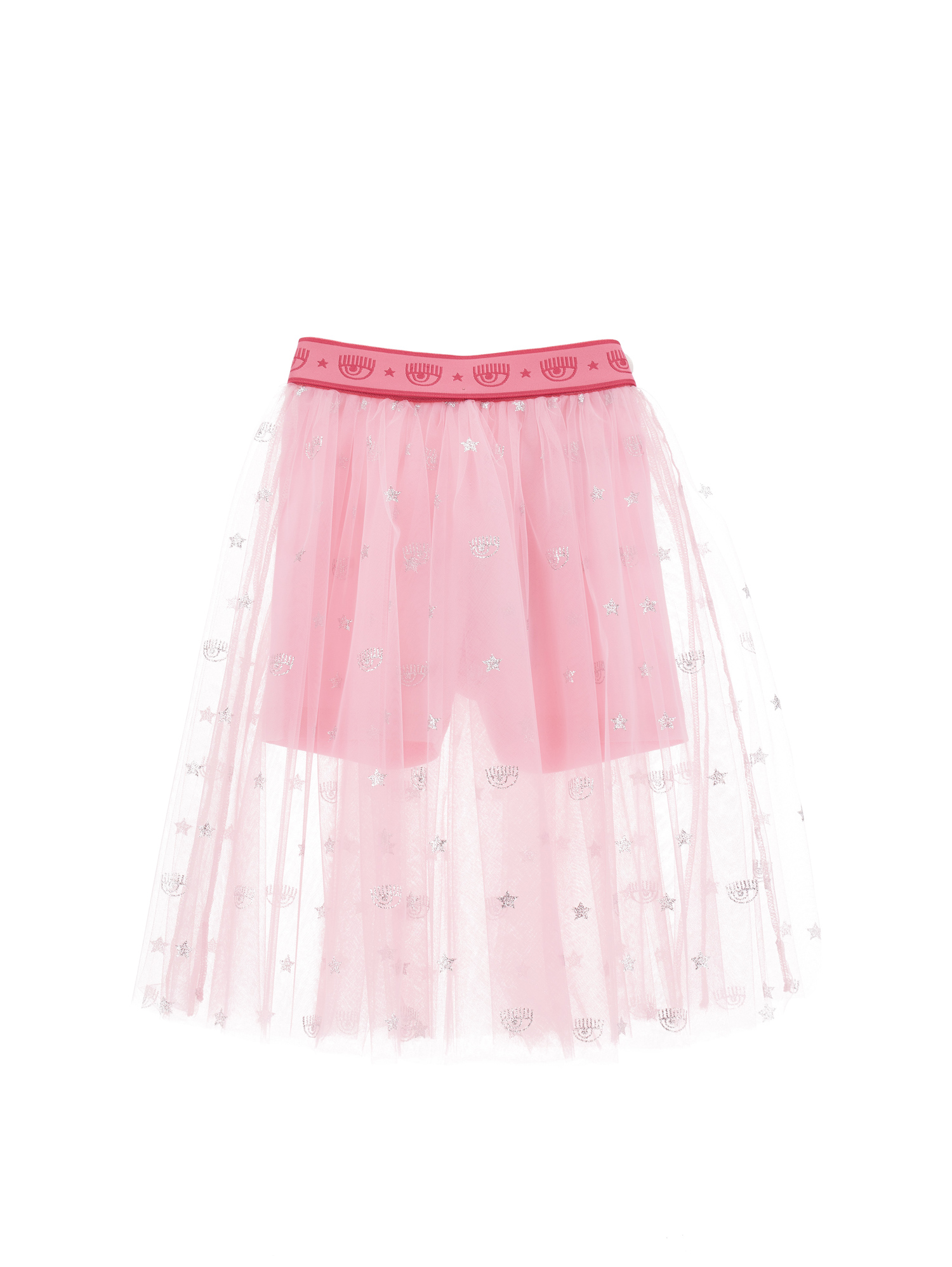 Chiara Ferragni Babies'   All-over Logomania Tulle Skirt In Pink + Silver