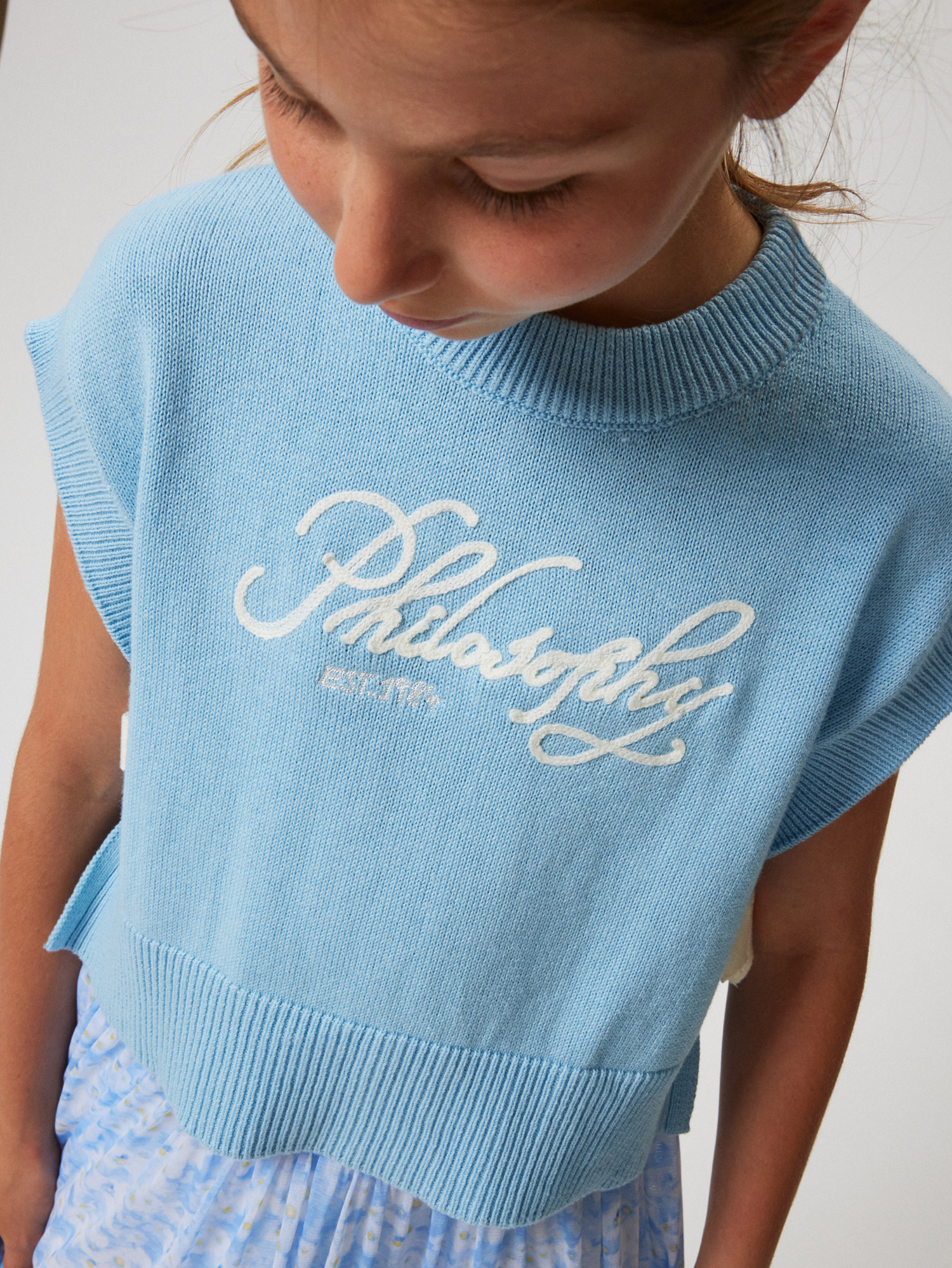 Philosophy Di Lorenzo Serafini Philosophy Kids  Knitted Vest With Bows And Logo In Blue