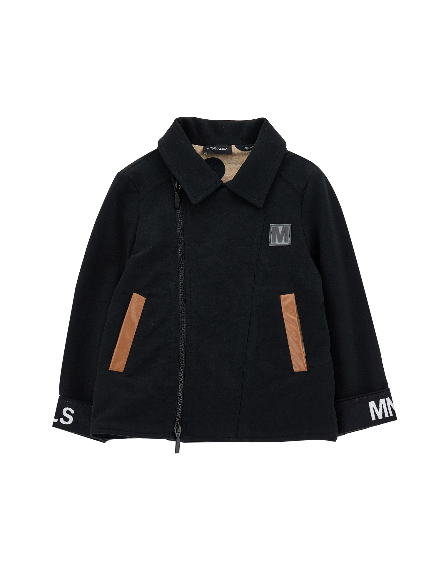Monnalisa Leather Jacket Effect Sweatshirt In Black
