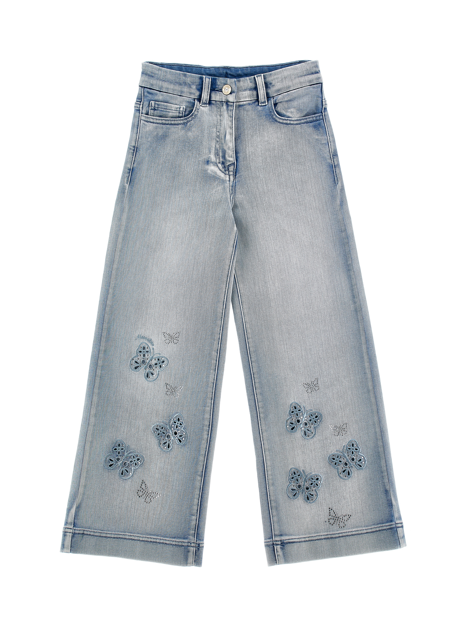 Monnalisa Butterfly-embroidered Jeans In Gray