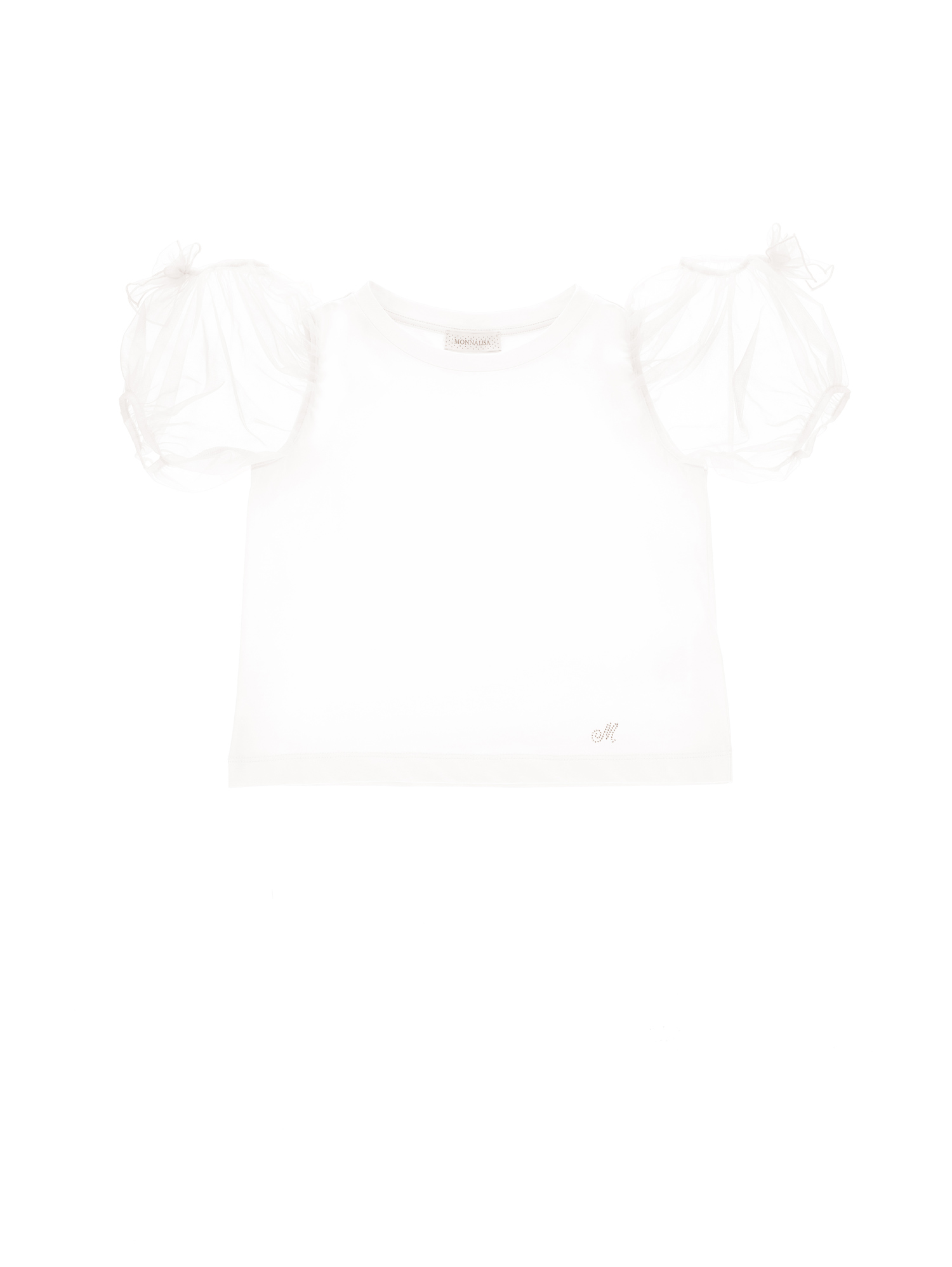 Shop Monnalisa Jersey T-shirt With Balloon Sleeves In Cream