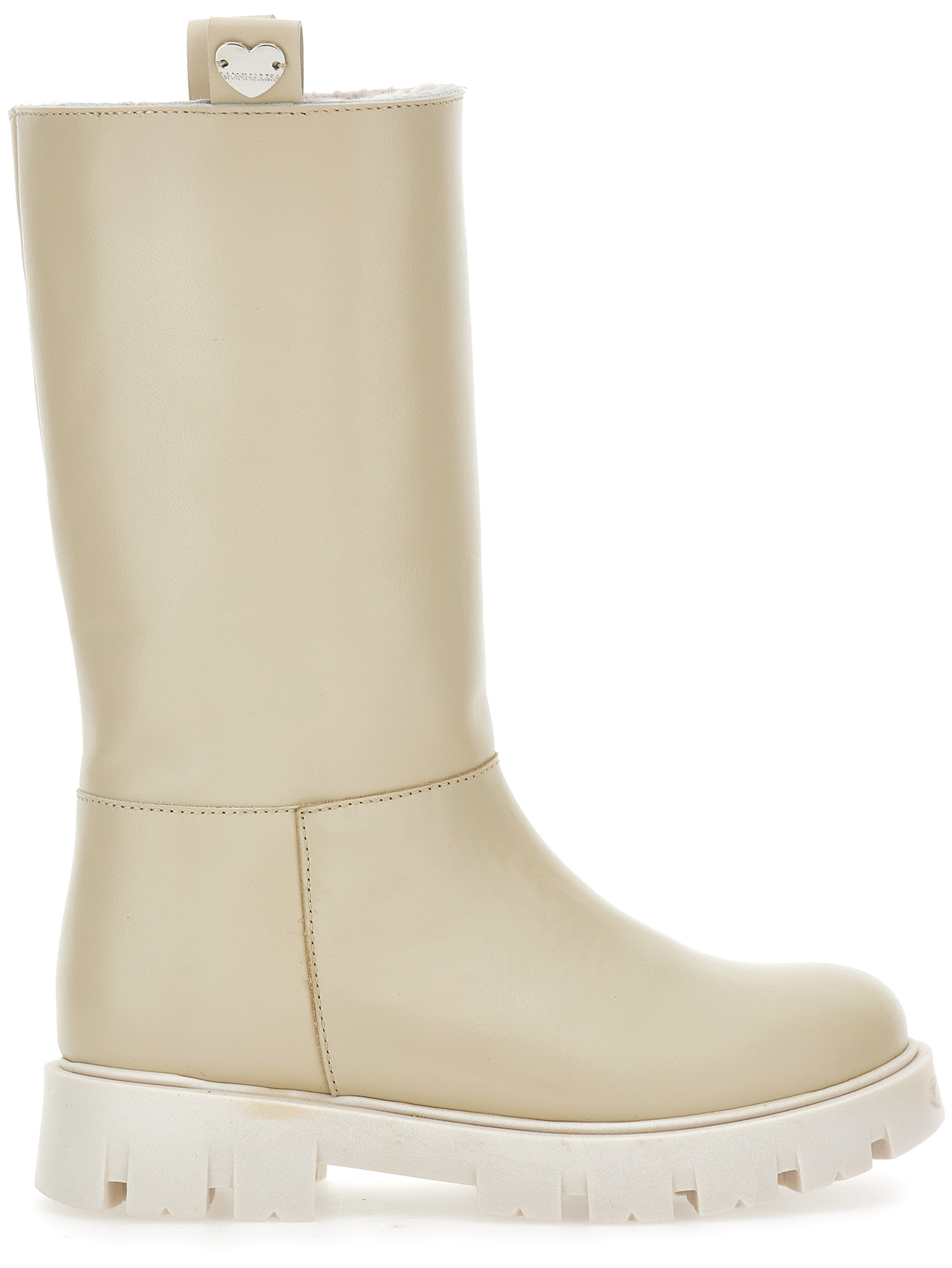 Monnalisa Sheepskin Lining Leather Boots In Ecru