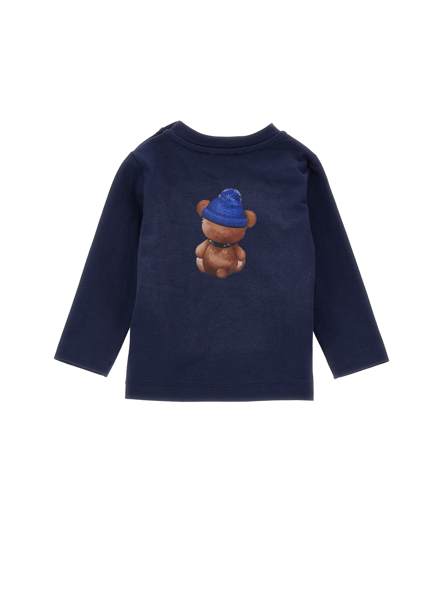 Monnalisa T-shirt With Teddy Bear On Front And Back In Dark Blue