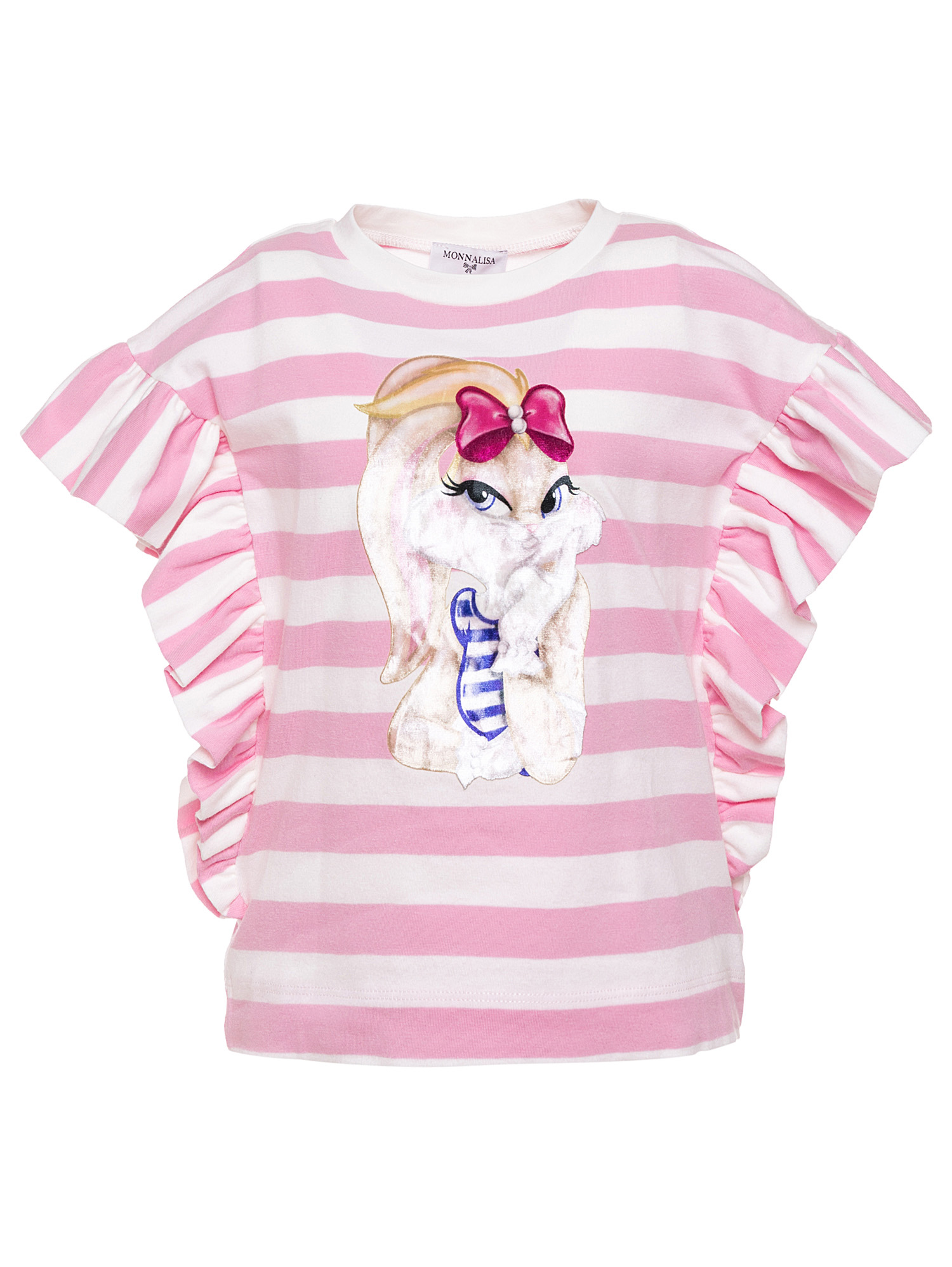 Monnalisa Babies'   Striped T-shirts With Flounces In Cream + Pink